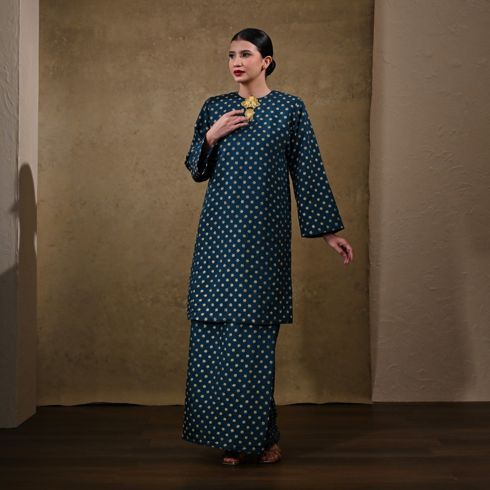 Baju Kurung Bunga Tanjung Deep Teal
