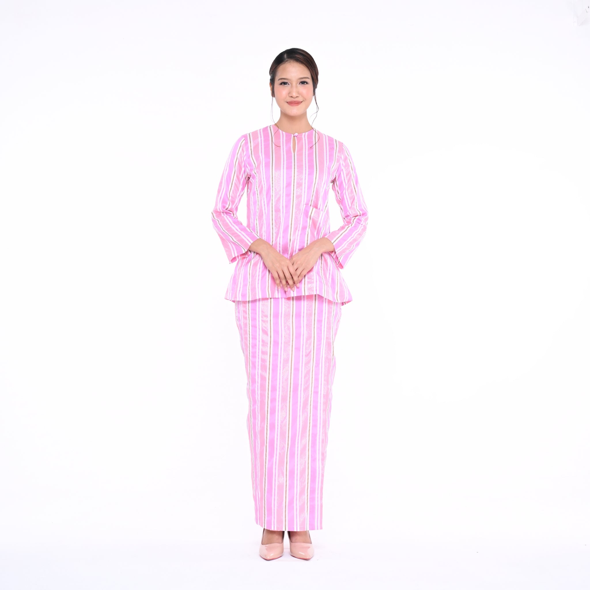 Baju Kedah Pocket Lela Jalur Pink