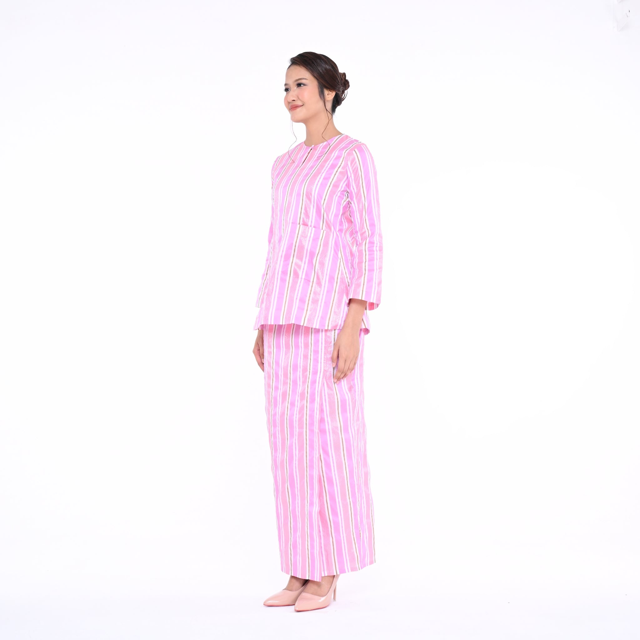 Baju Kedah Pocket Lela Jalur Pink