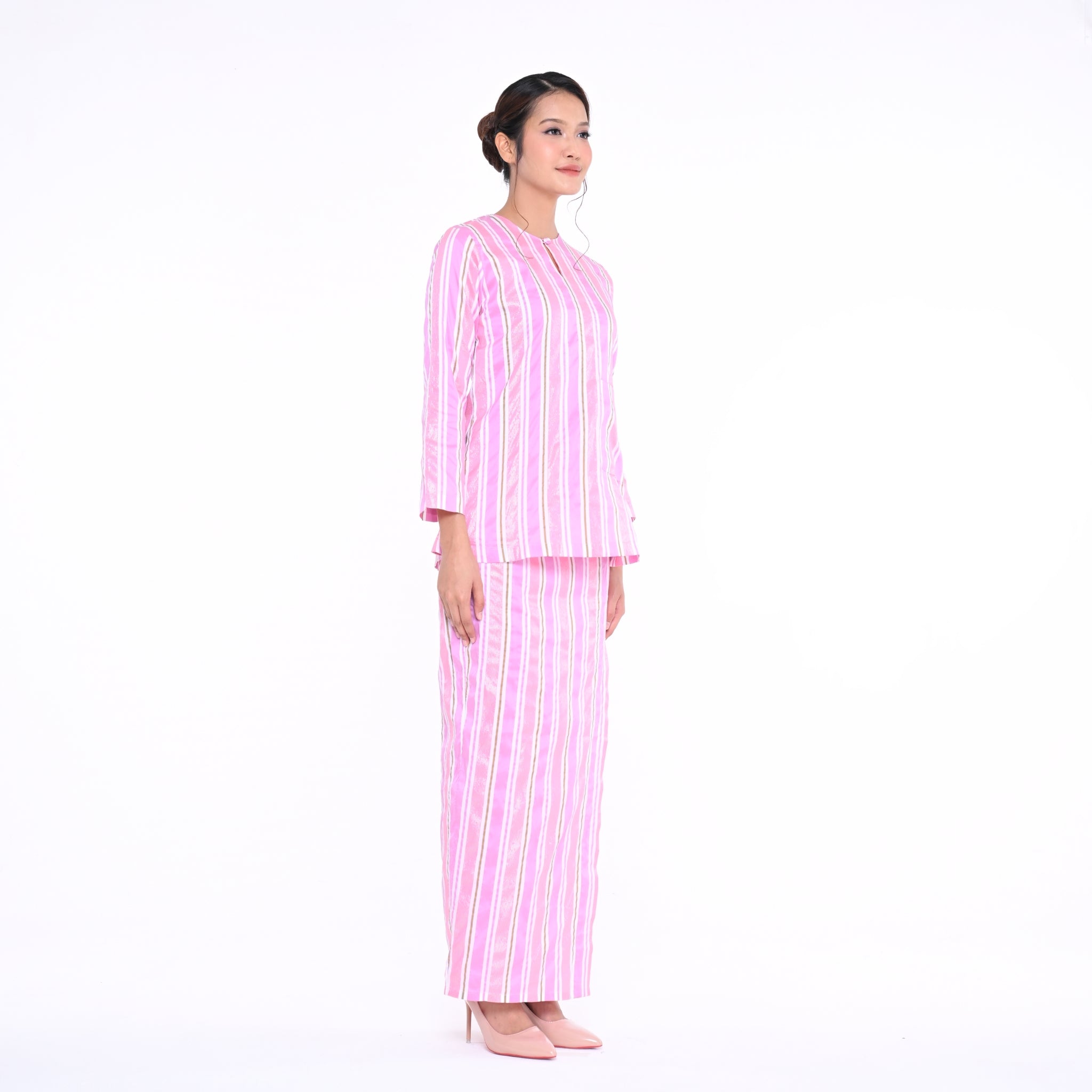 Baju Kedah Pocket Lela Jalur Pink