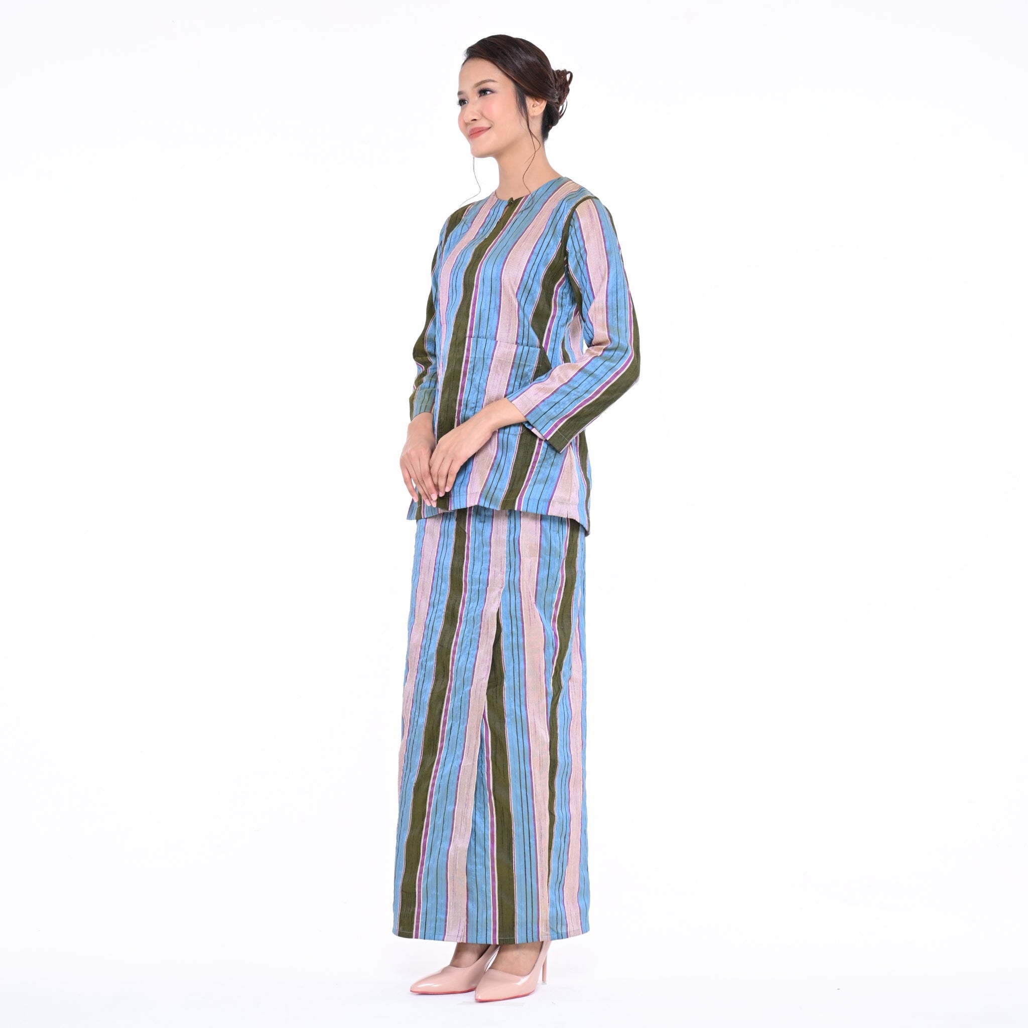 Baju Kedah Pocket Lela Jalur Blue
