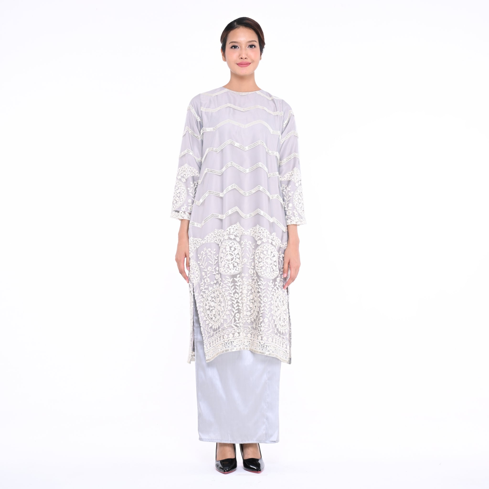 Baju Kurung Moden Srikandi Grey Net