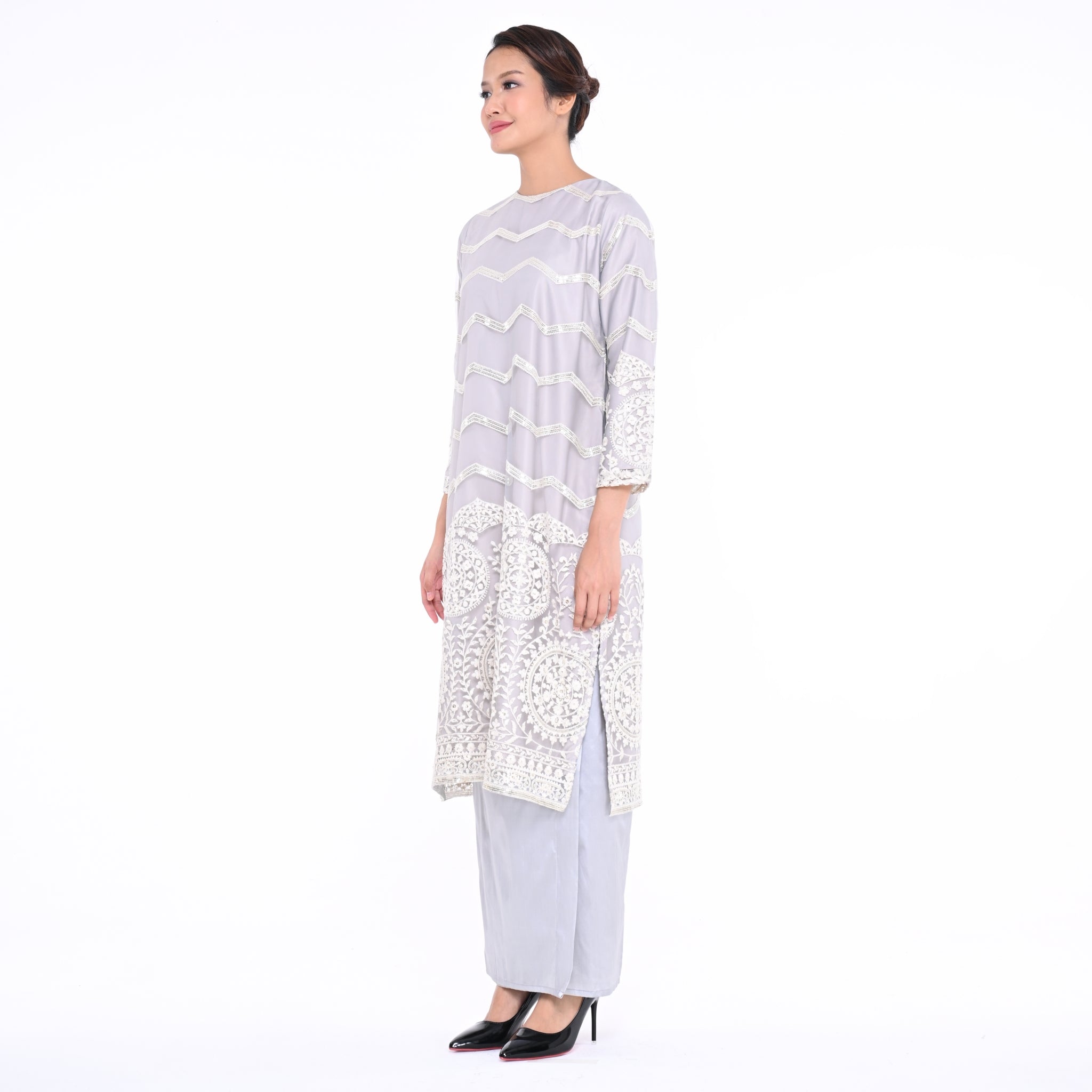 Baju Kurung Moden Srikandi Grey Net