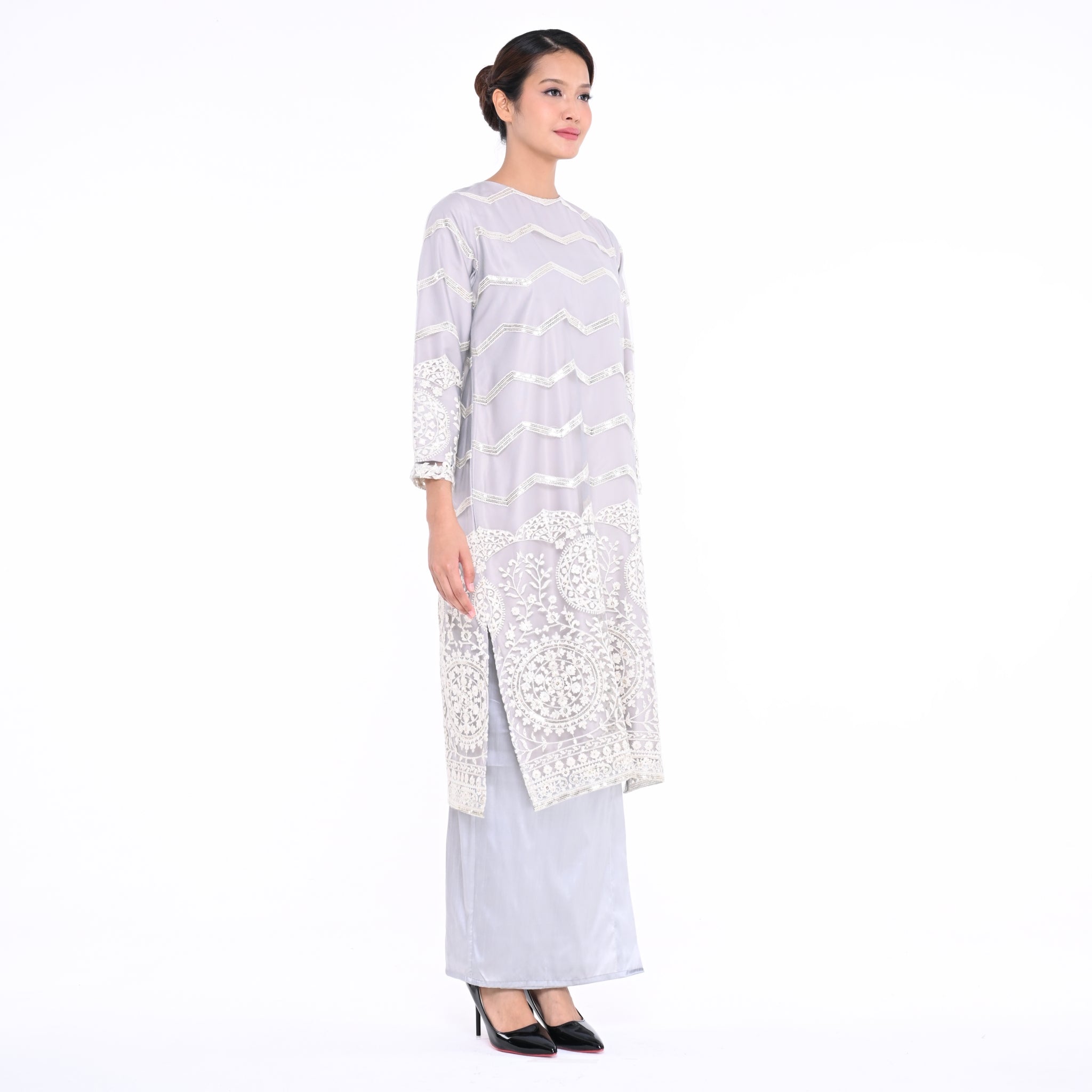 Baju Kurung Moden Srikandi Grey Net