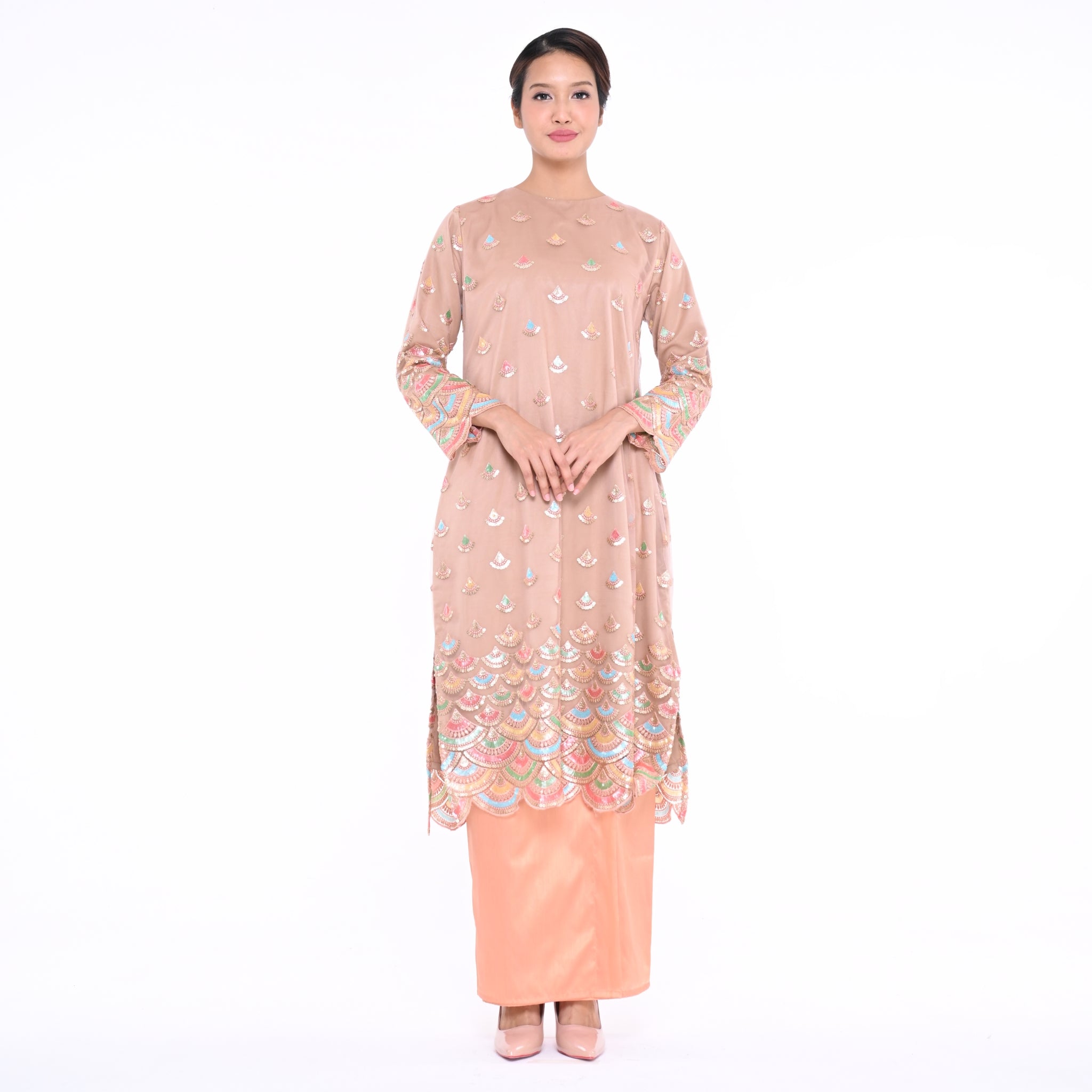 Baju Kurung Moden Srikandi Peach Net