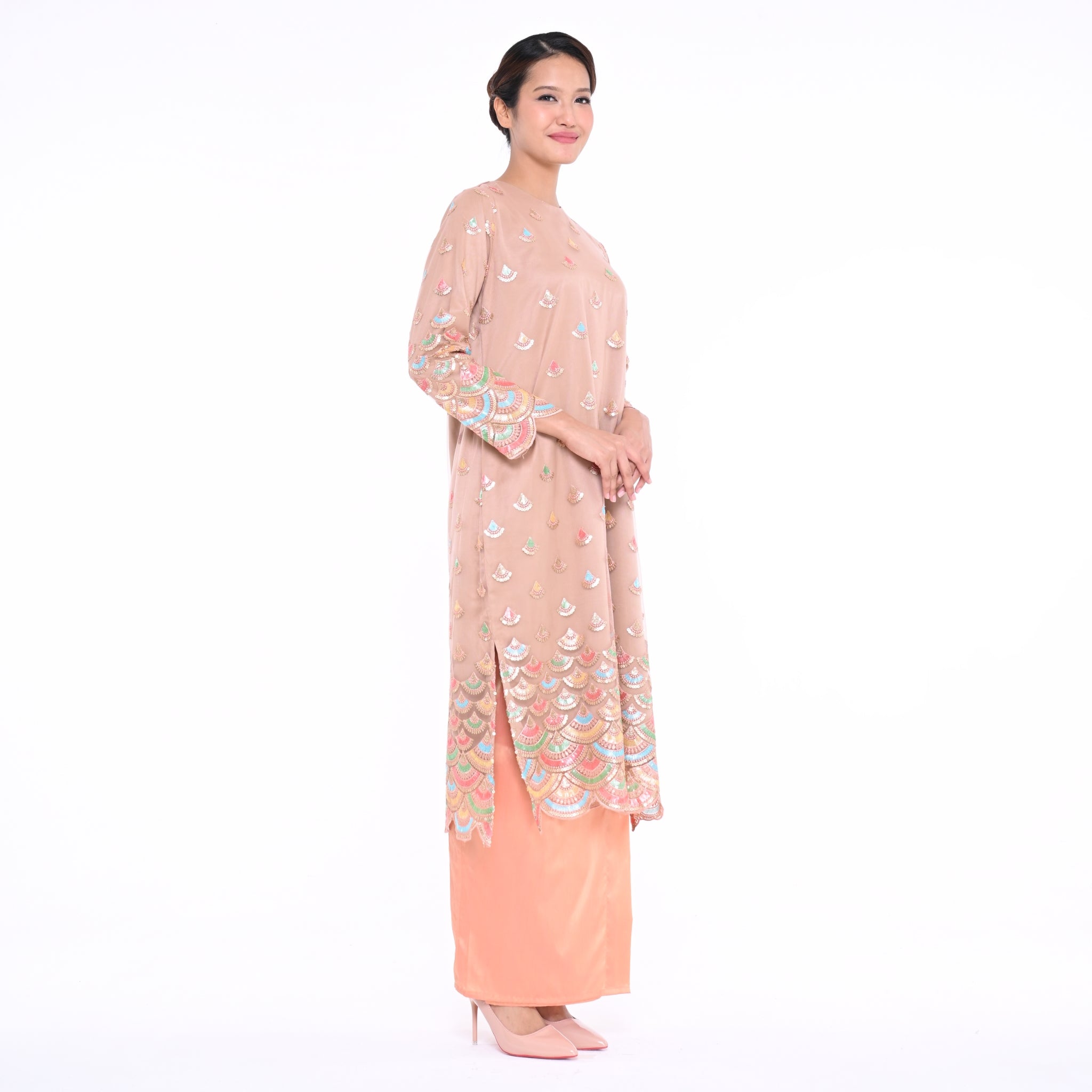 Baju Kurung Moden Srikandi Peach Net
