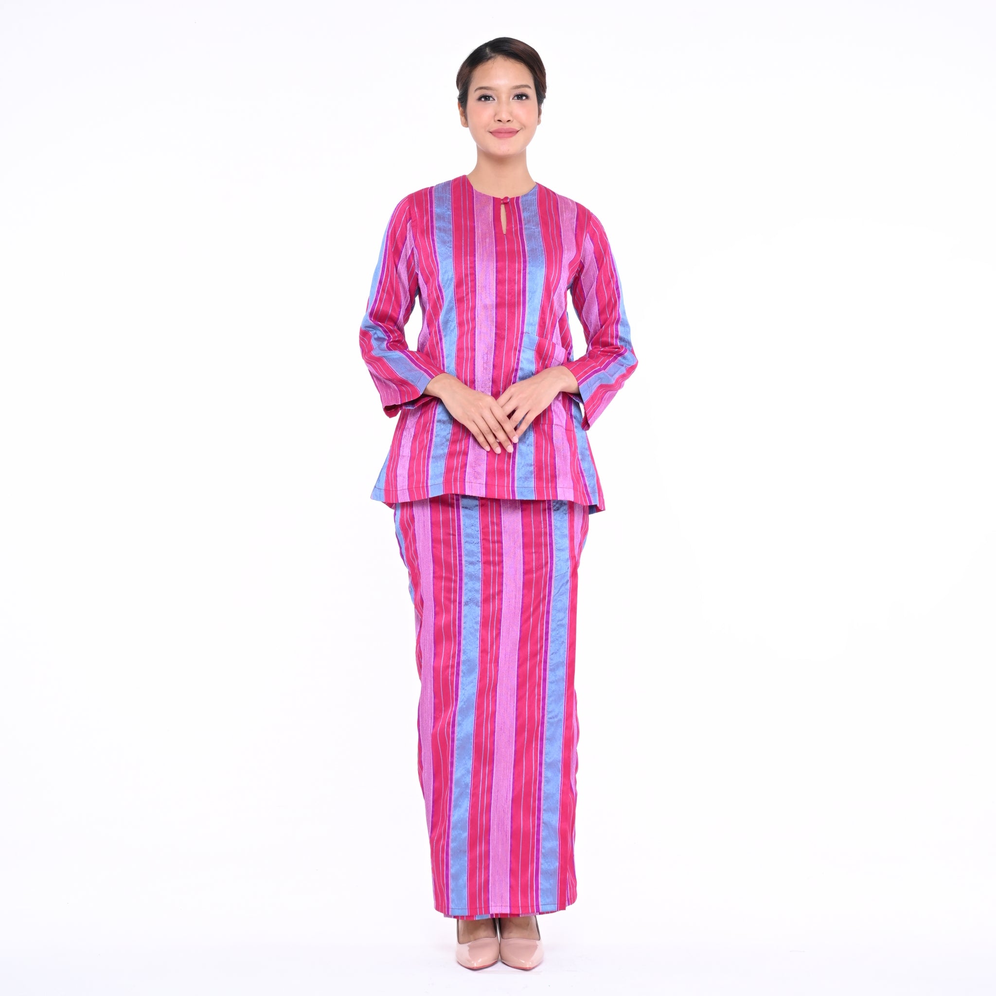 Baju Kedah Pocket Lela Jalur Magenta