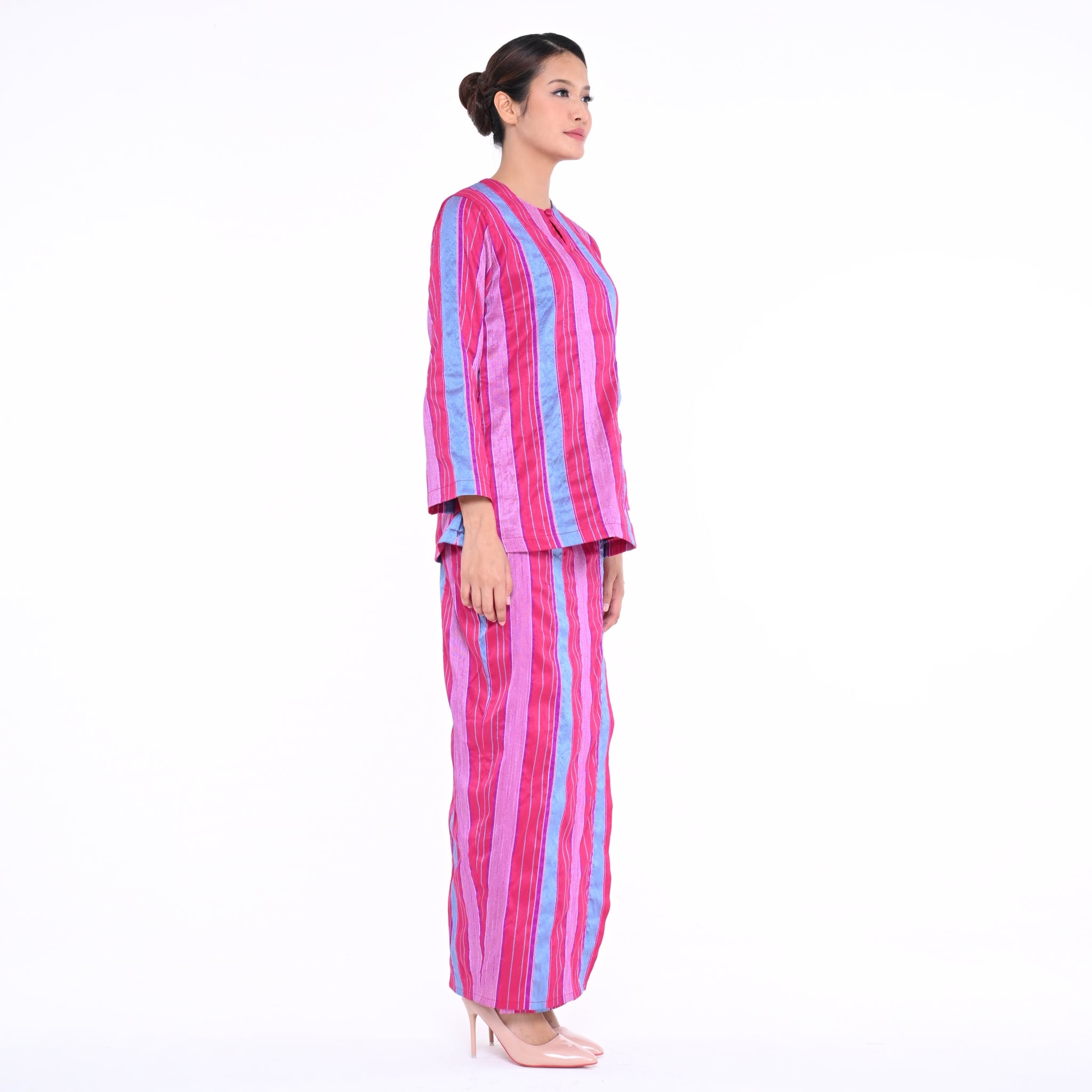 Baju Kedah Pocket Lela Jalur Magenta