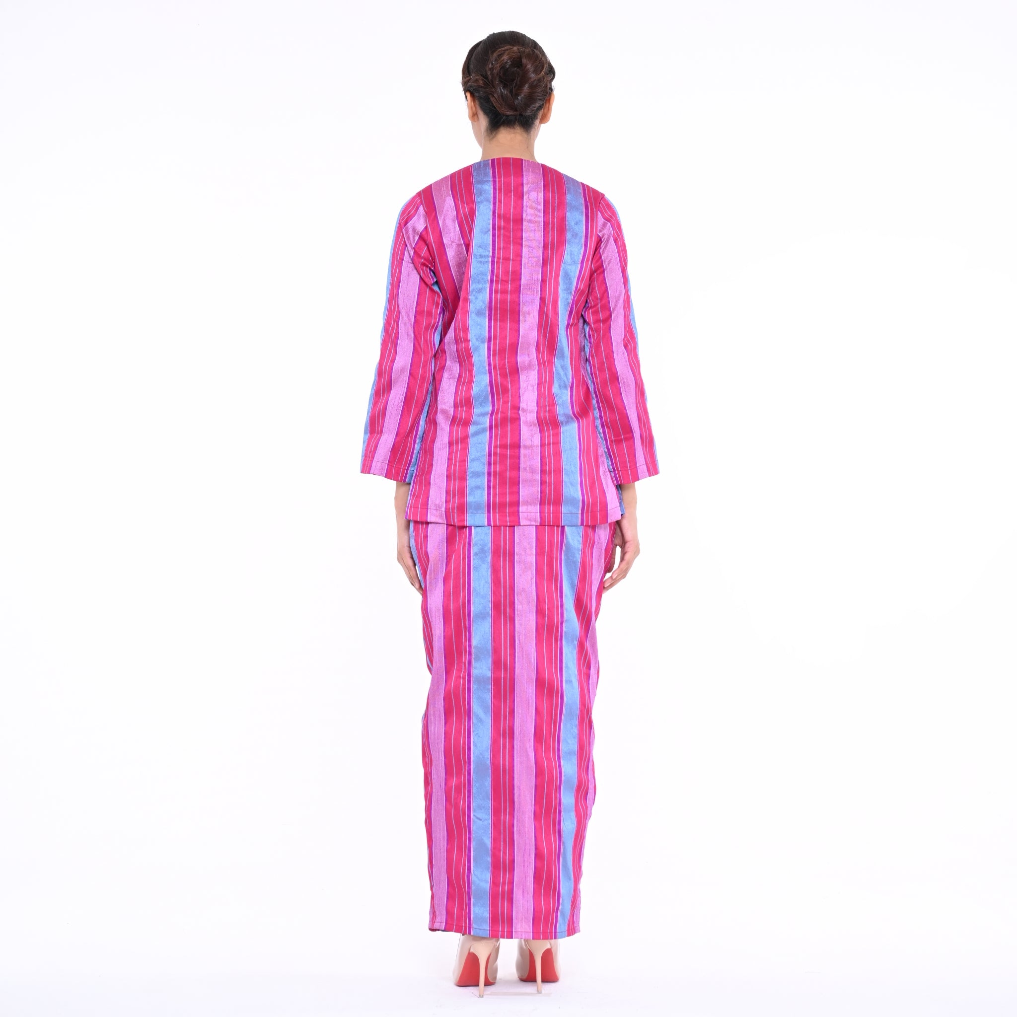 Baju Kedah Pocket Lela Jalur Magenta
