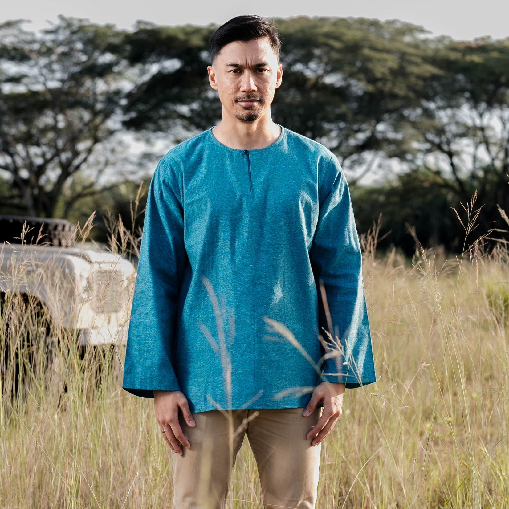 Men Kurta Cotton Linen - Teal