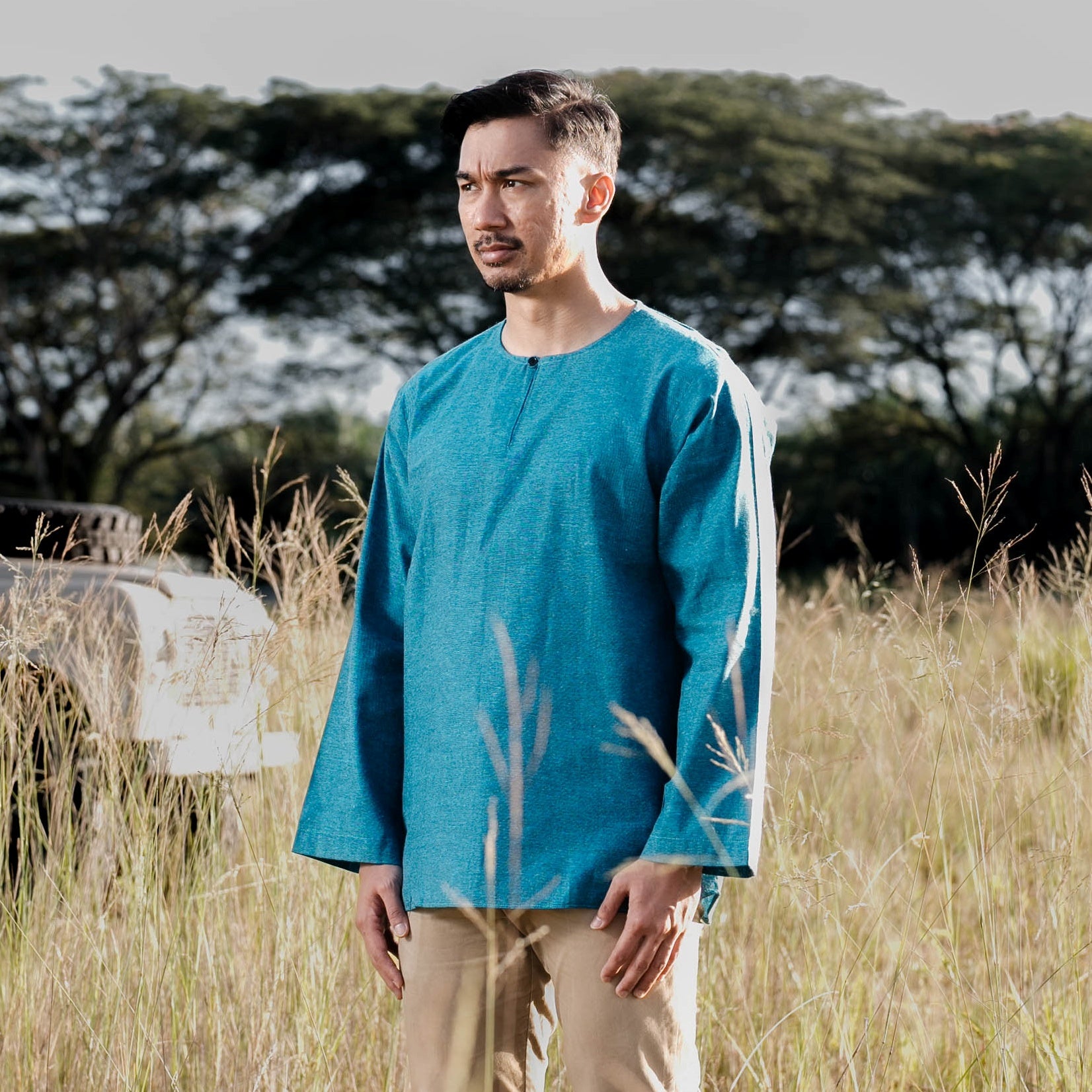 Men Kurta Cotton Linen - Teal