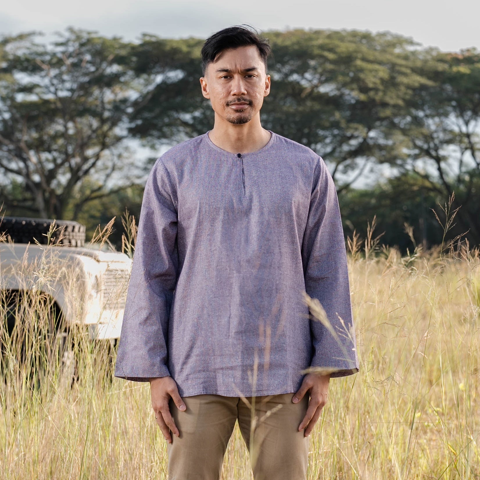 Men Kurta Cotton Linen - Purple