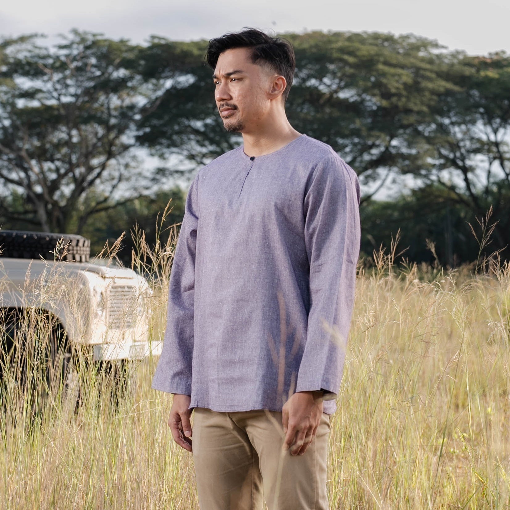 Men Kurta Cotton Linen - Purple
