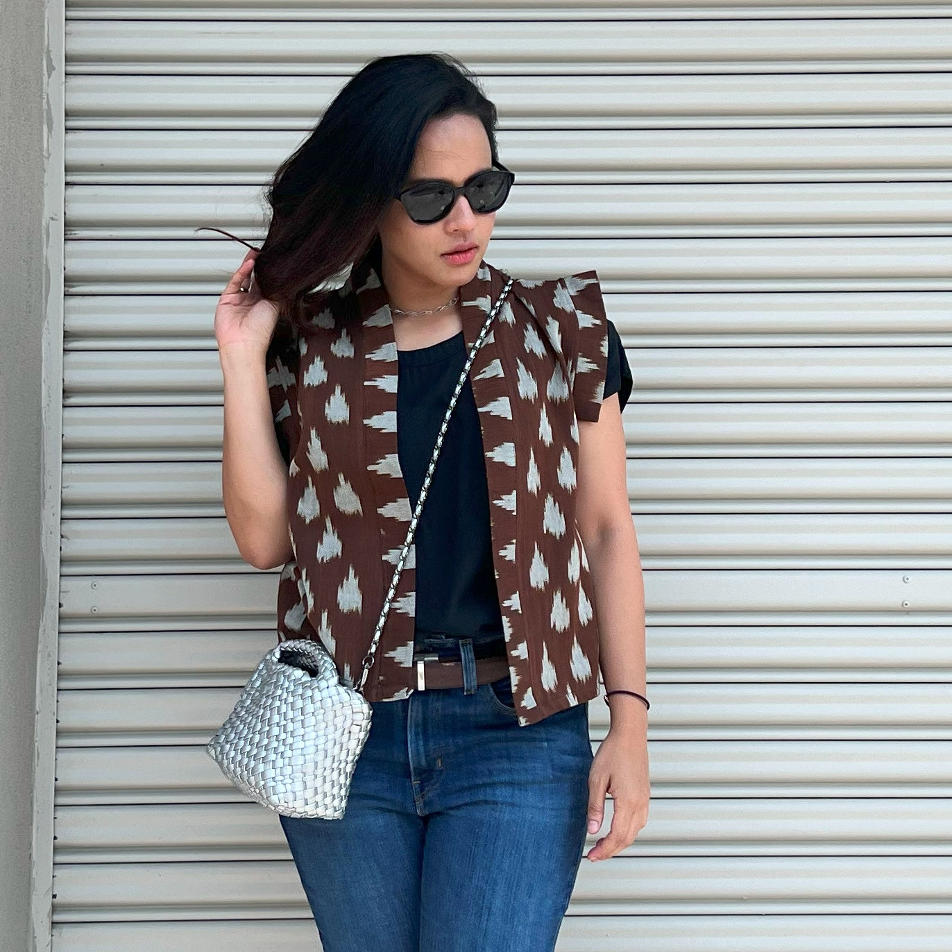 Tenun Vest -Brown Teardrop