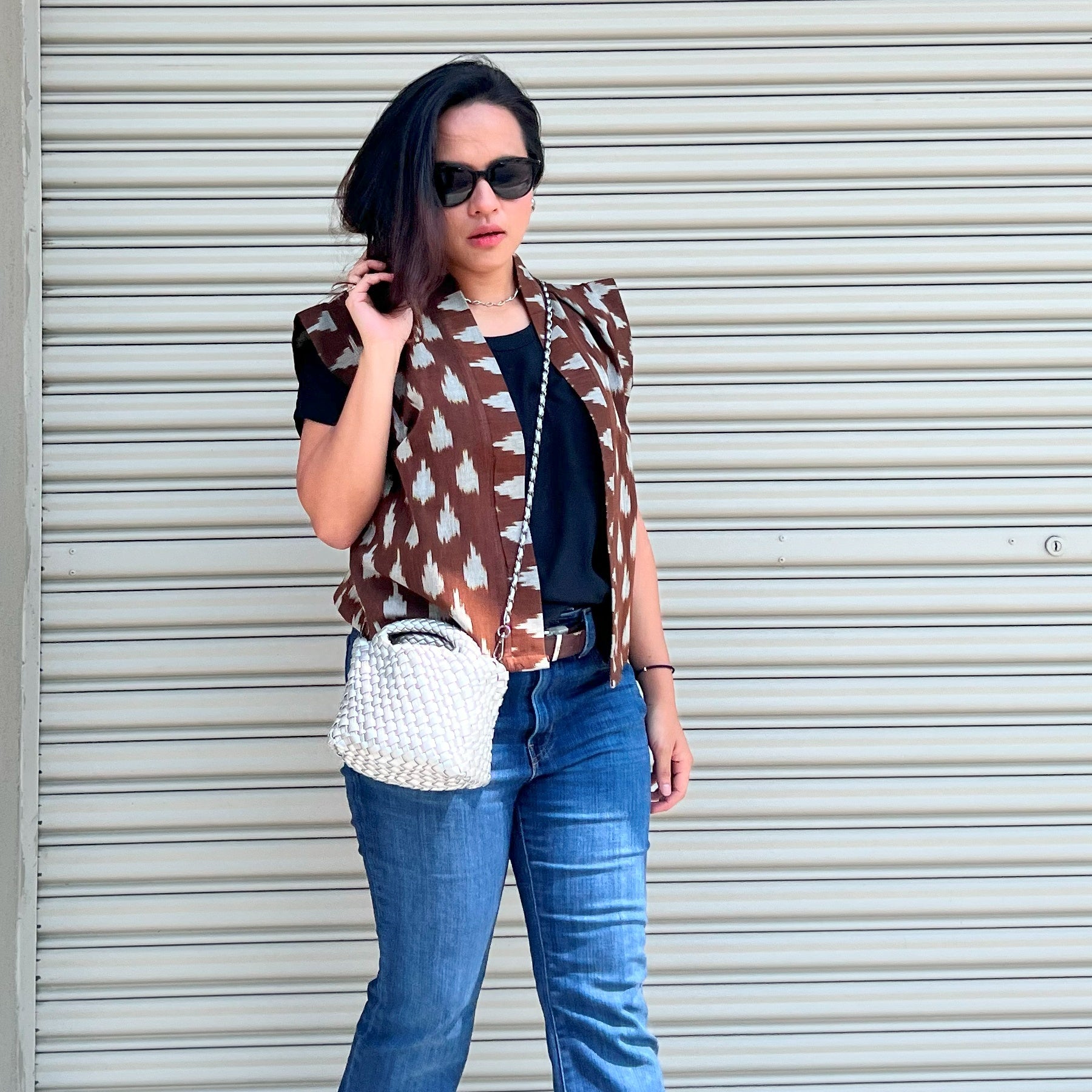 Tenun Vest -Brown Teardrop