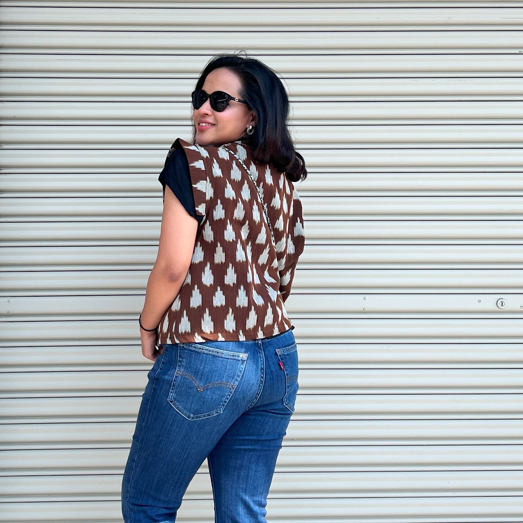 Tenun Vest -Brown Teardrop