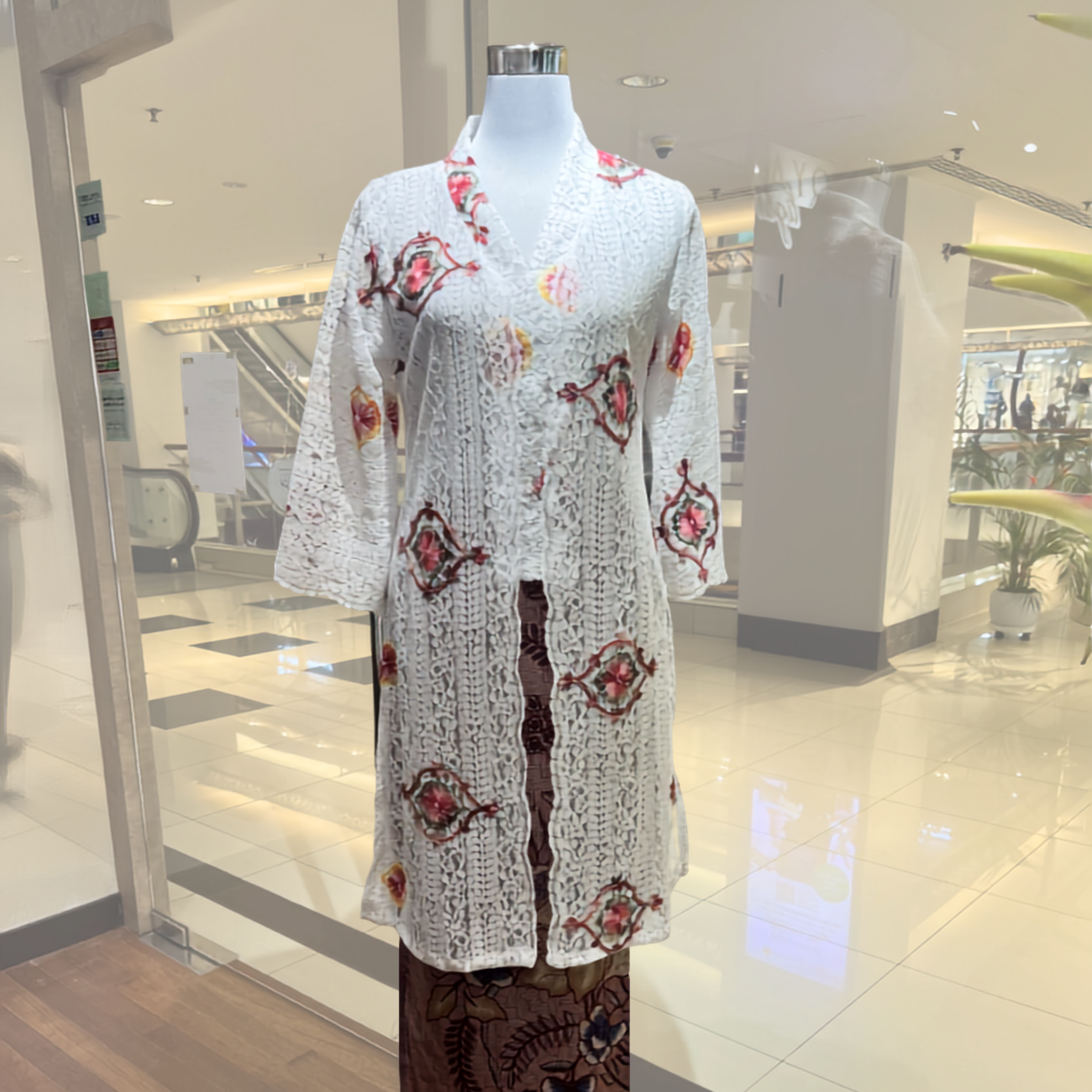 Seroja Long Kebaya Top -White