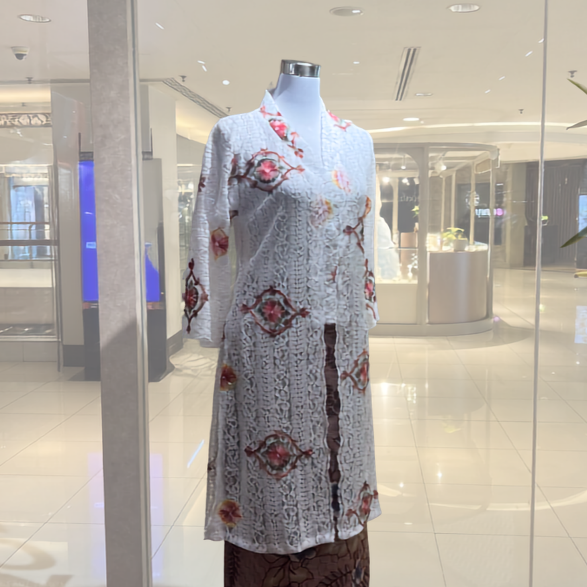 Seroja Long Kebaya Top -White
