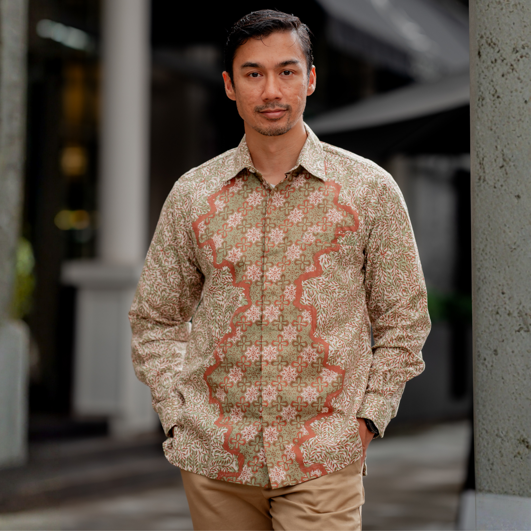Men Batik PKL Long Sleeve in Moss Green