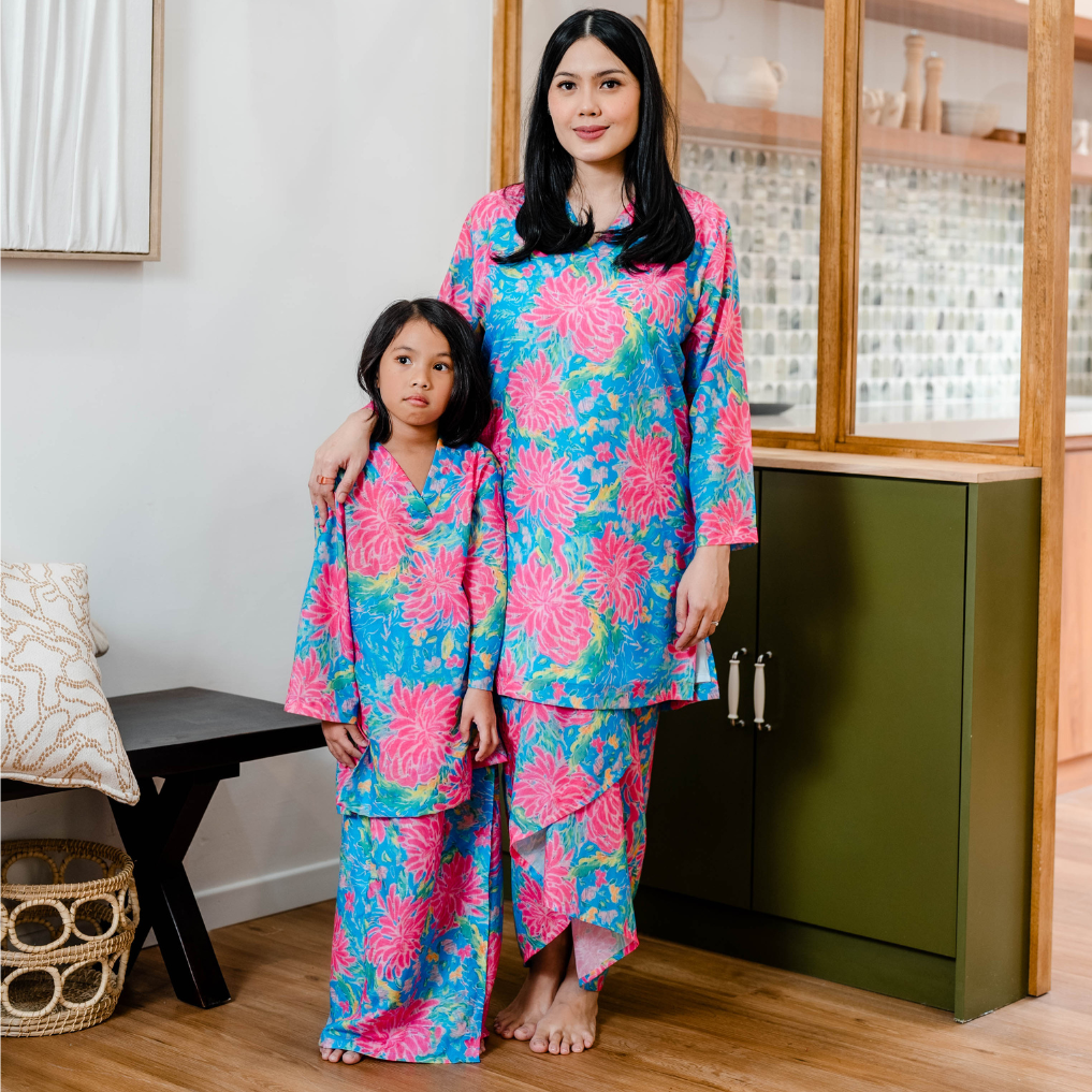 Baju Kurung Kimono Indah - Girls in Dahlia Blue