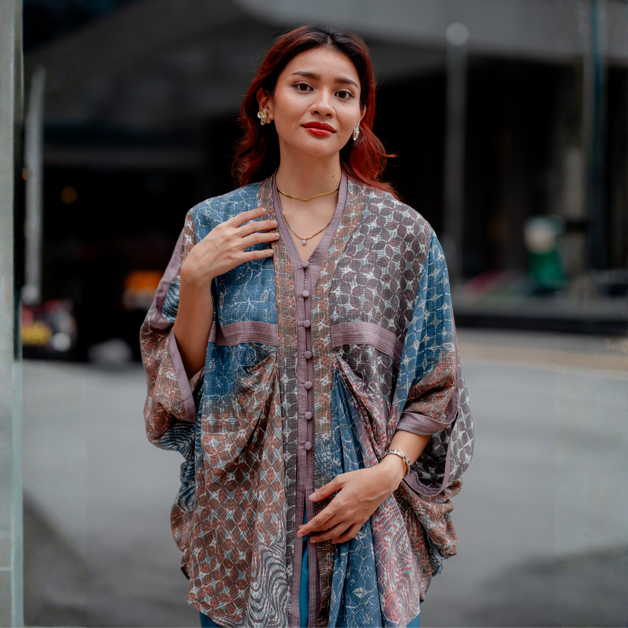 Luna Batik Flowy V-neck  - Blue