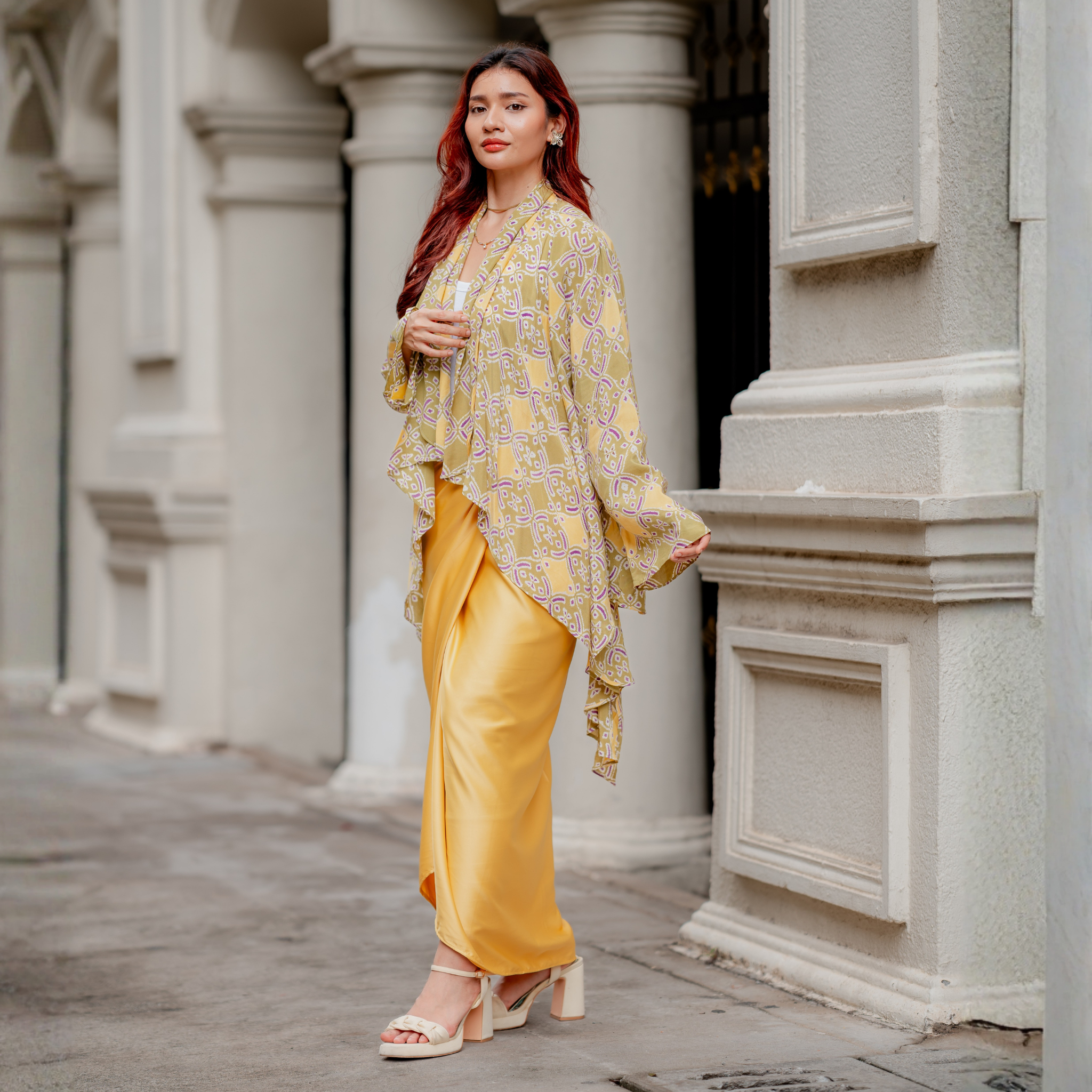 Waterfall Viscose Batik Cardigan in Citrus