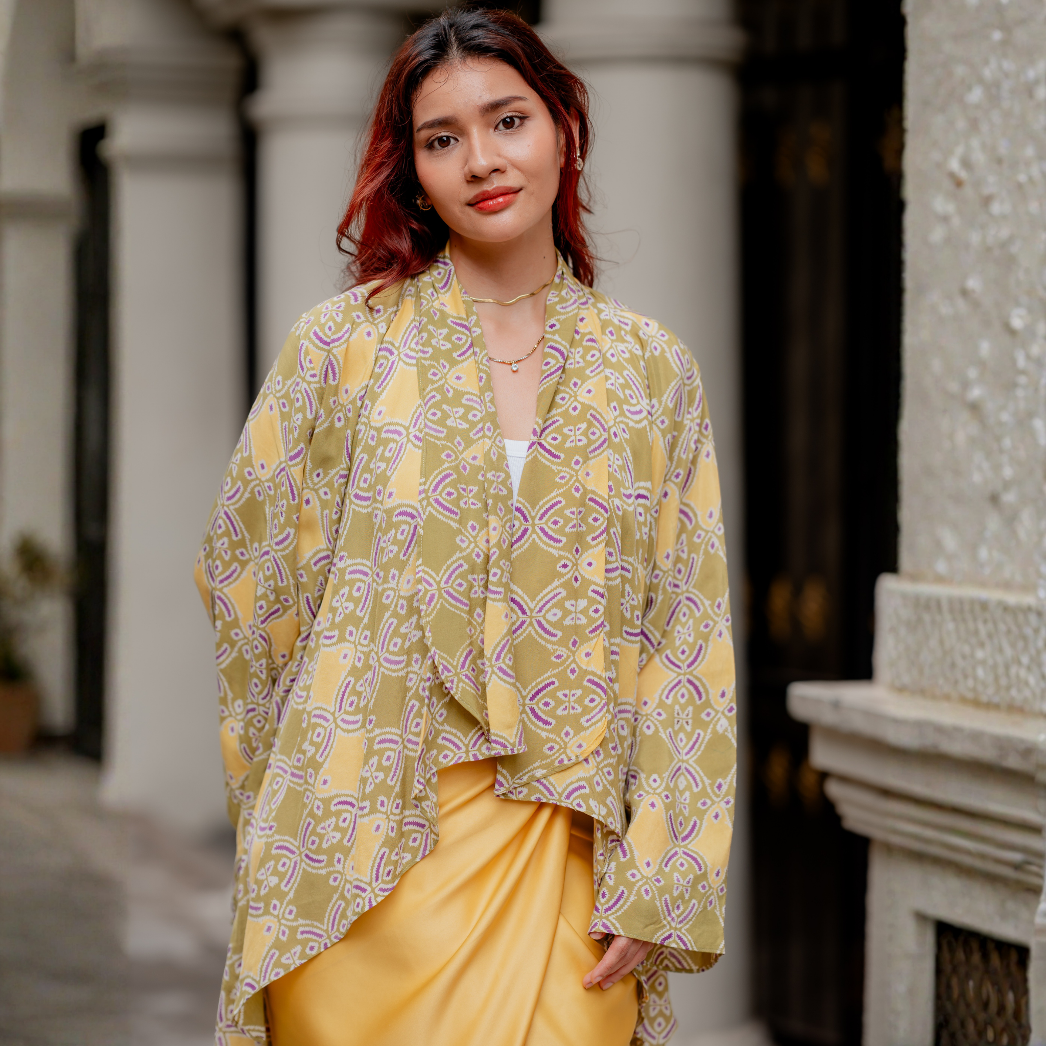 Waterfall Viscose Batik Cardigan in Citrus