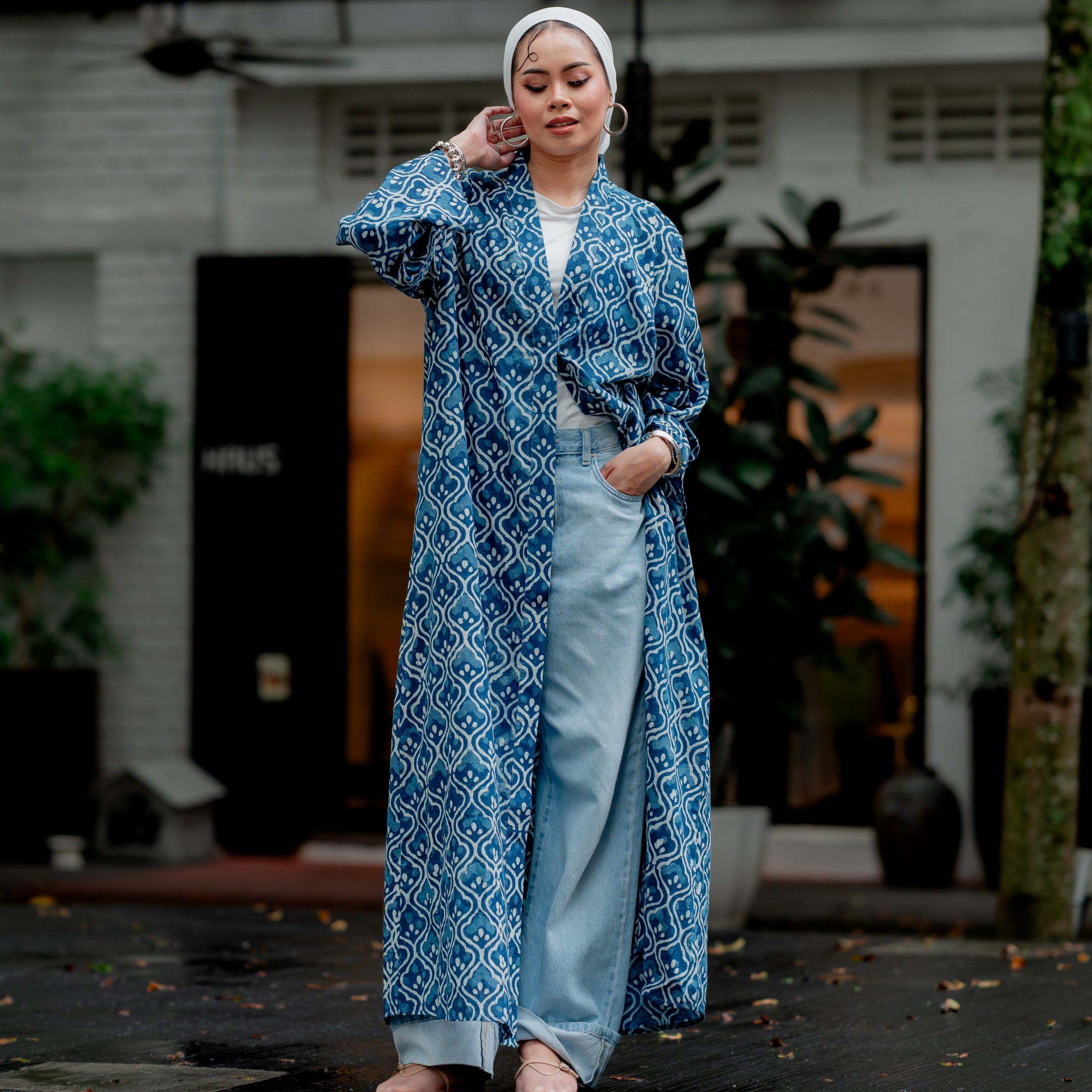 Indigo Batik Long Cardigan