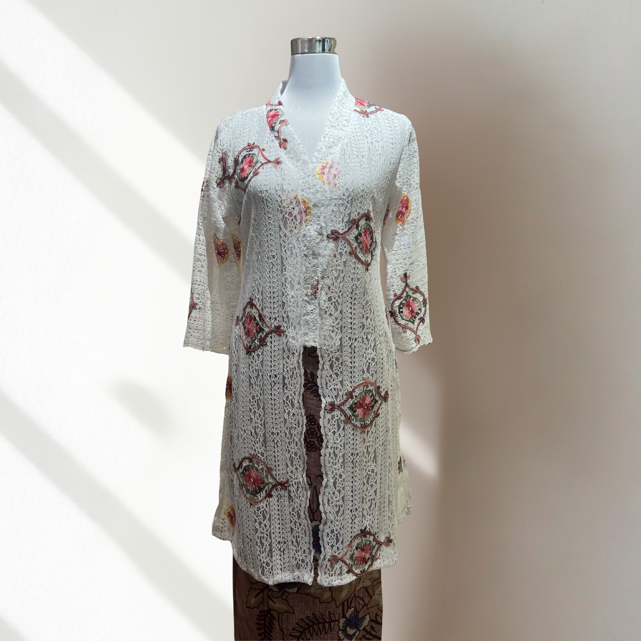 Seroja Long Kebaya Top -White