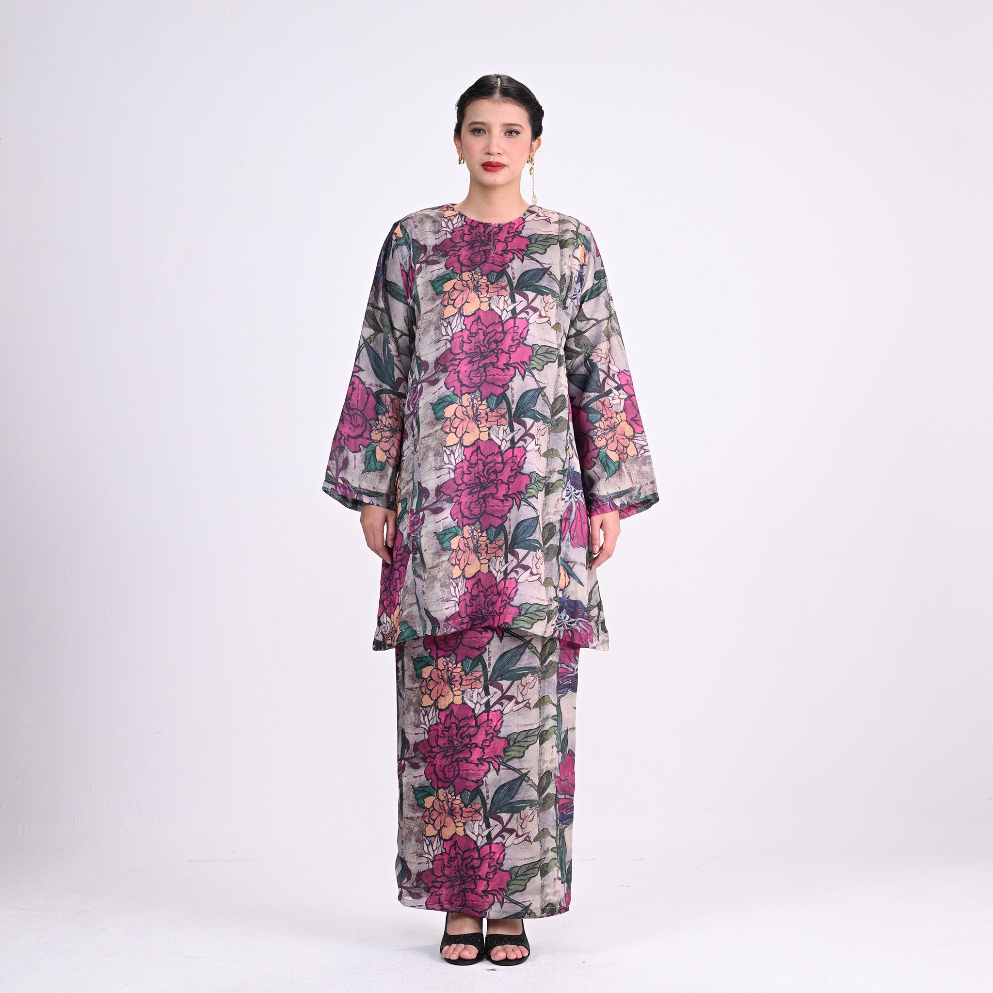 Baju Kurung Gelombang Seroja Pink