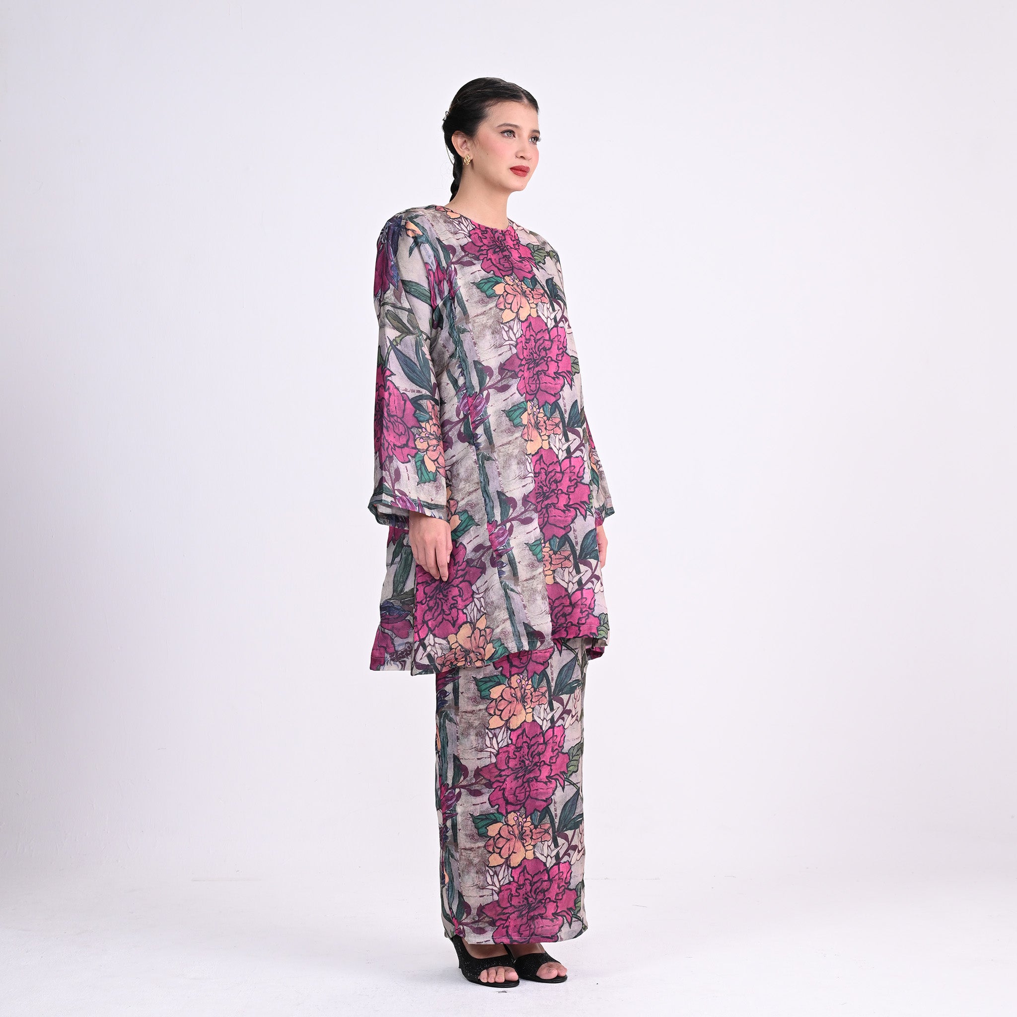 Baju Kurung Gelombang Seroja Pink