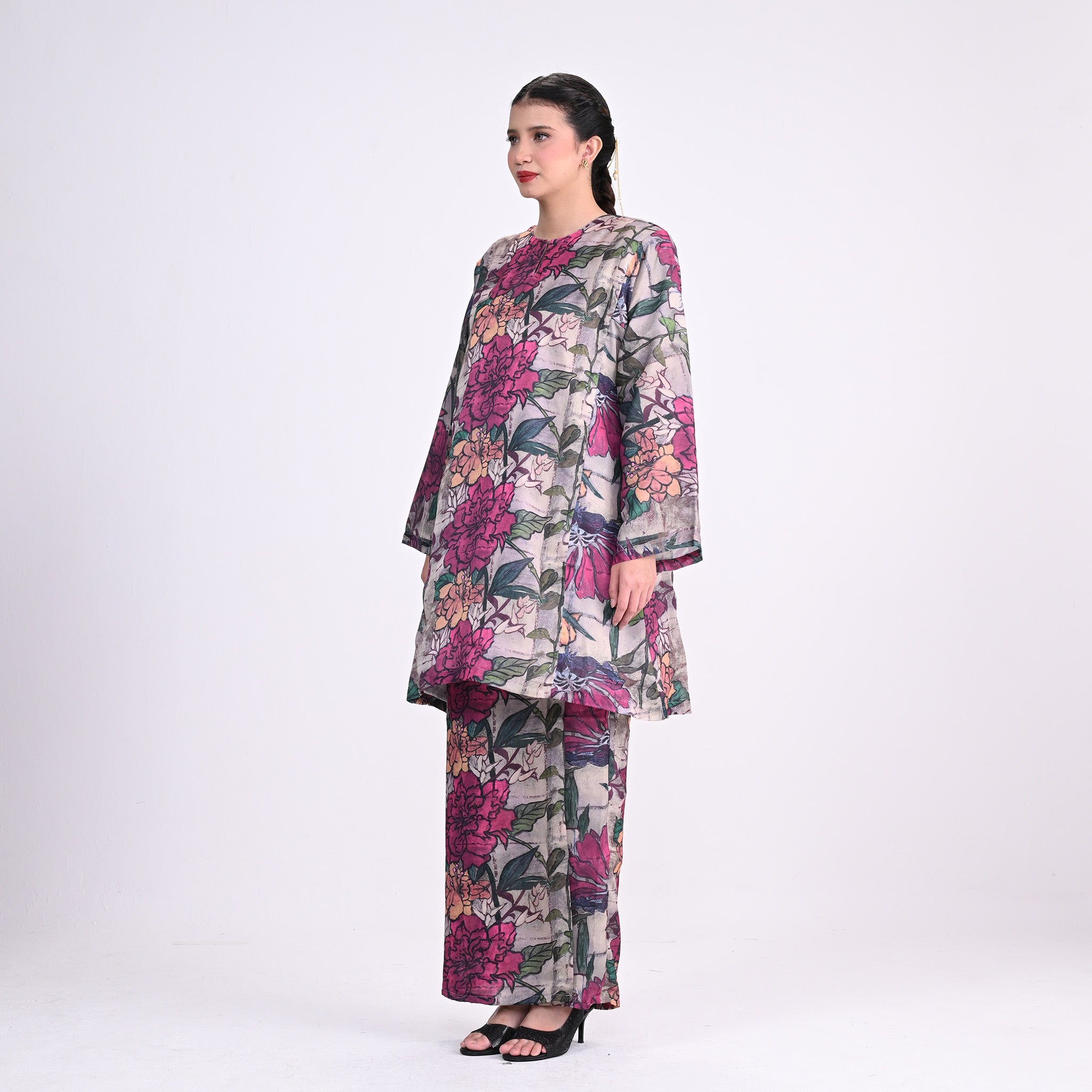 Baju Kurung Gelombang Seroja Pink