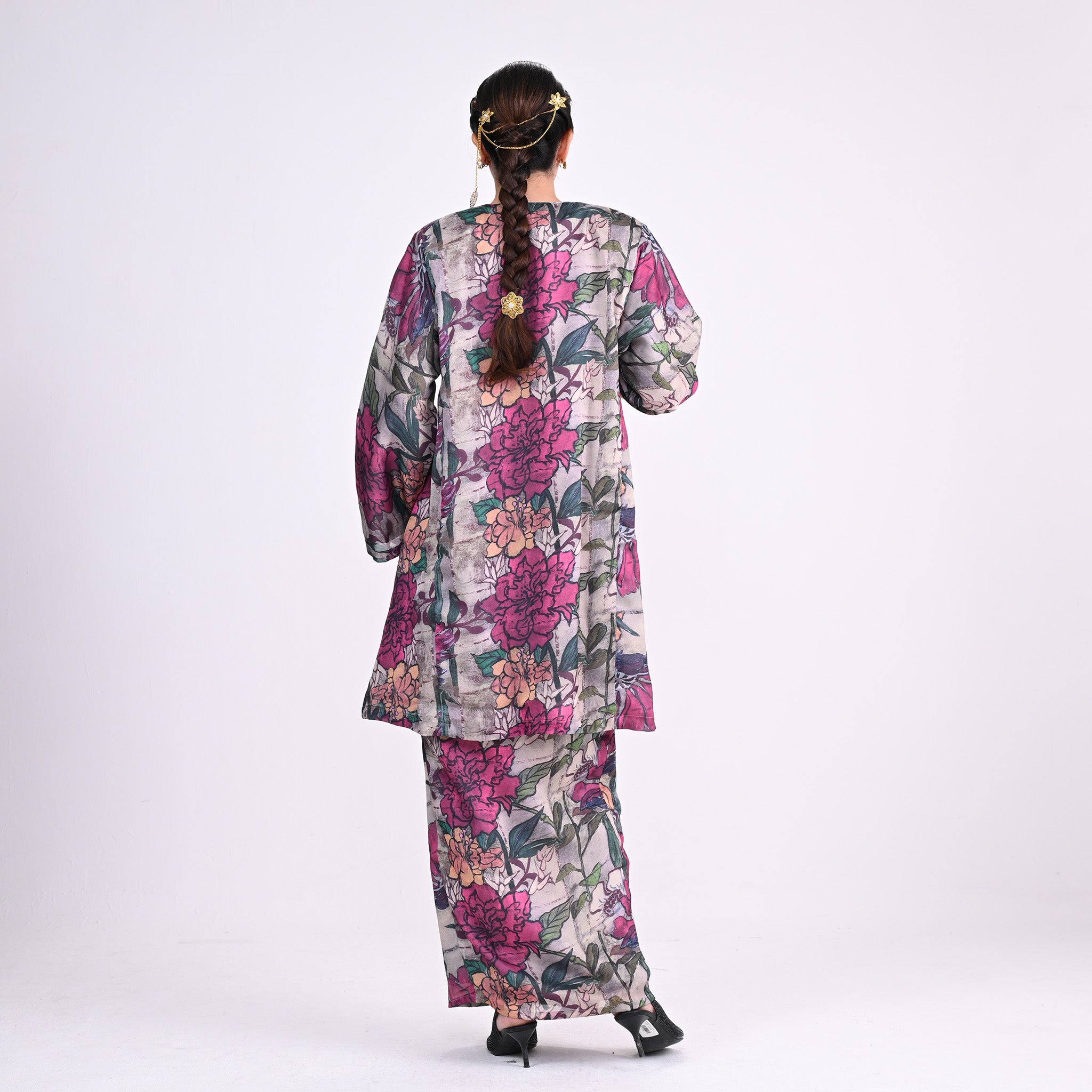 Baju Kurung Gelombang Seroja Pink