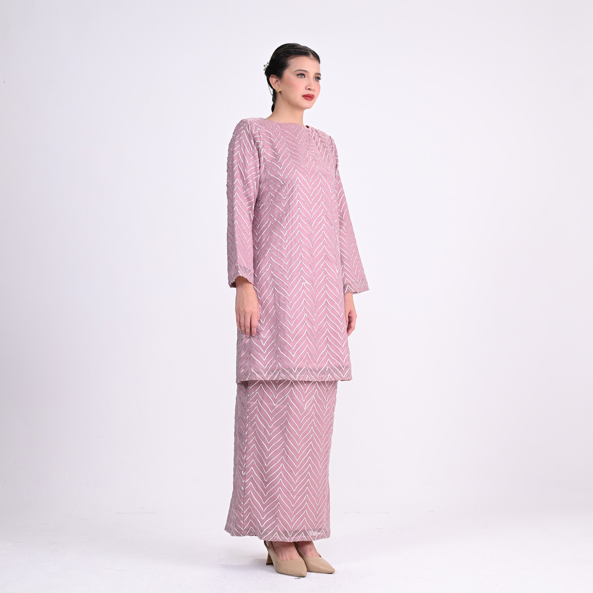Baju Kurung Moden Petra Zig Zag Pink