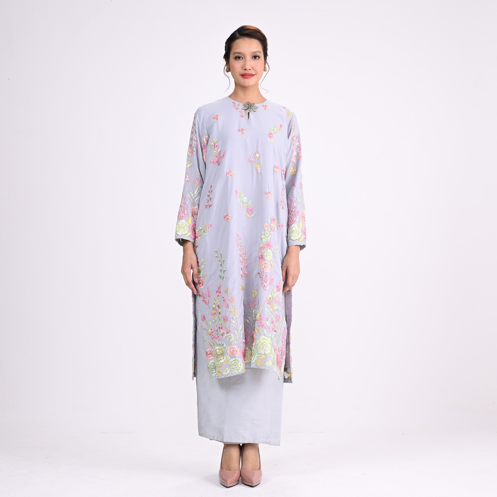 Baju Kurung Moden  Srikandi Flower Grey