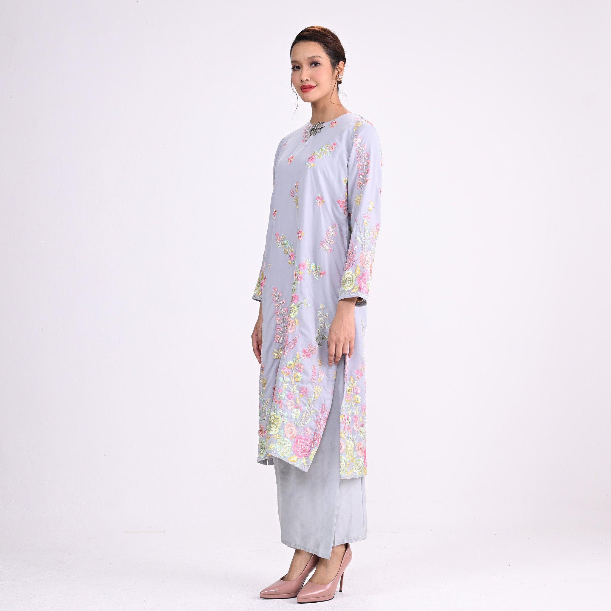 Baju Kurung Moden  Srikandi Flower Grey