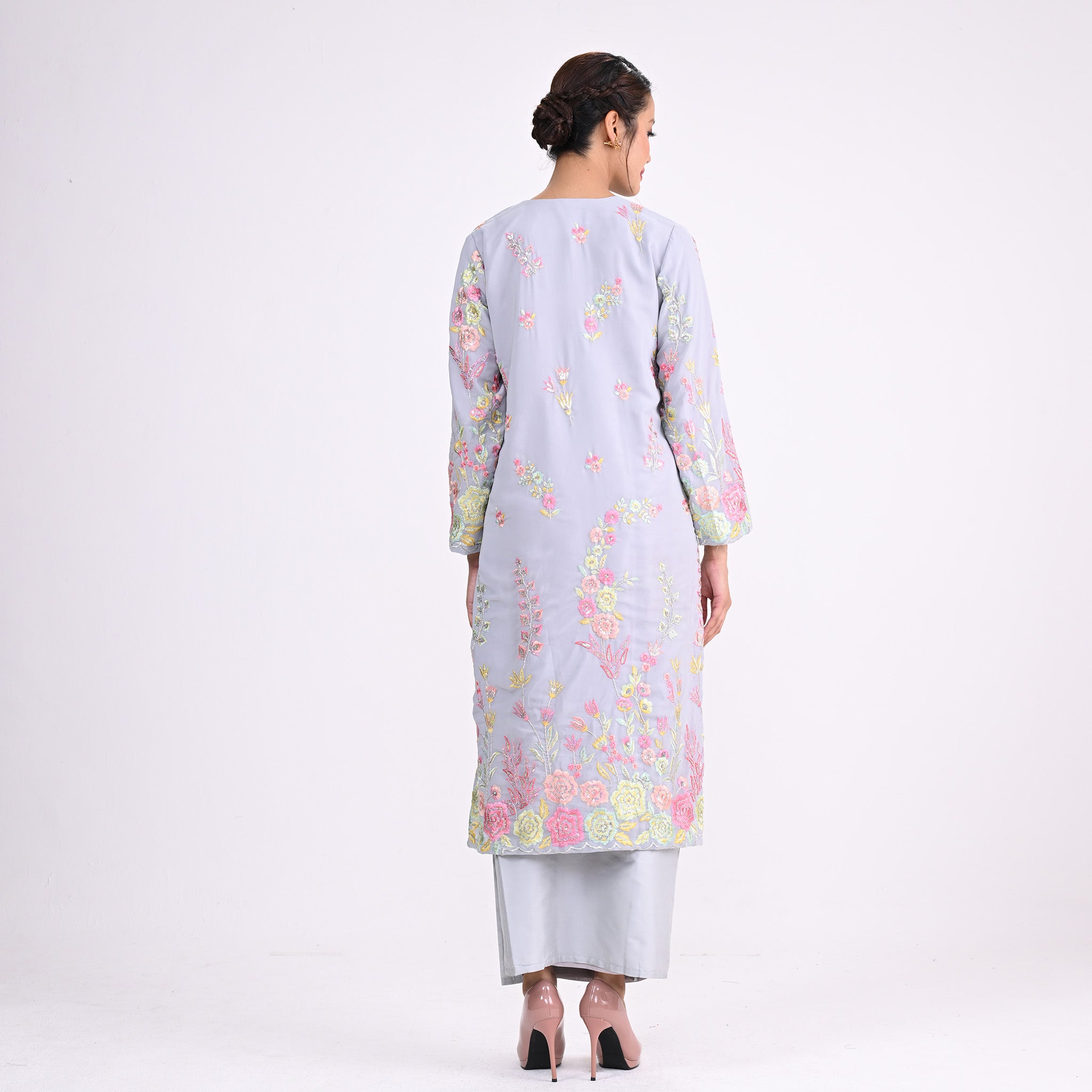 Baju Kurung Moden  Srikandi Flower Grey
