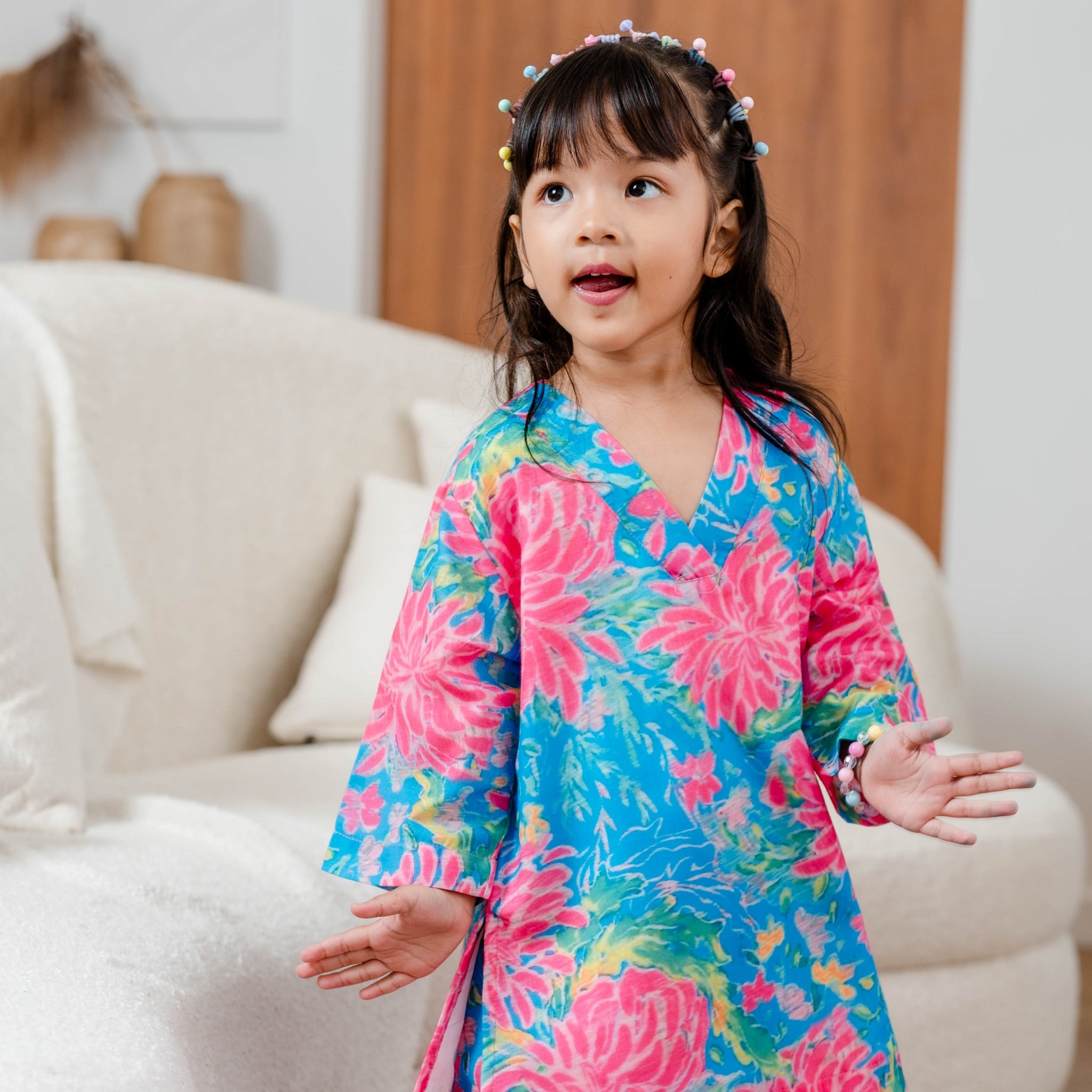 Baju Kurung Kimono Indah - Girls in Dahlia Blue