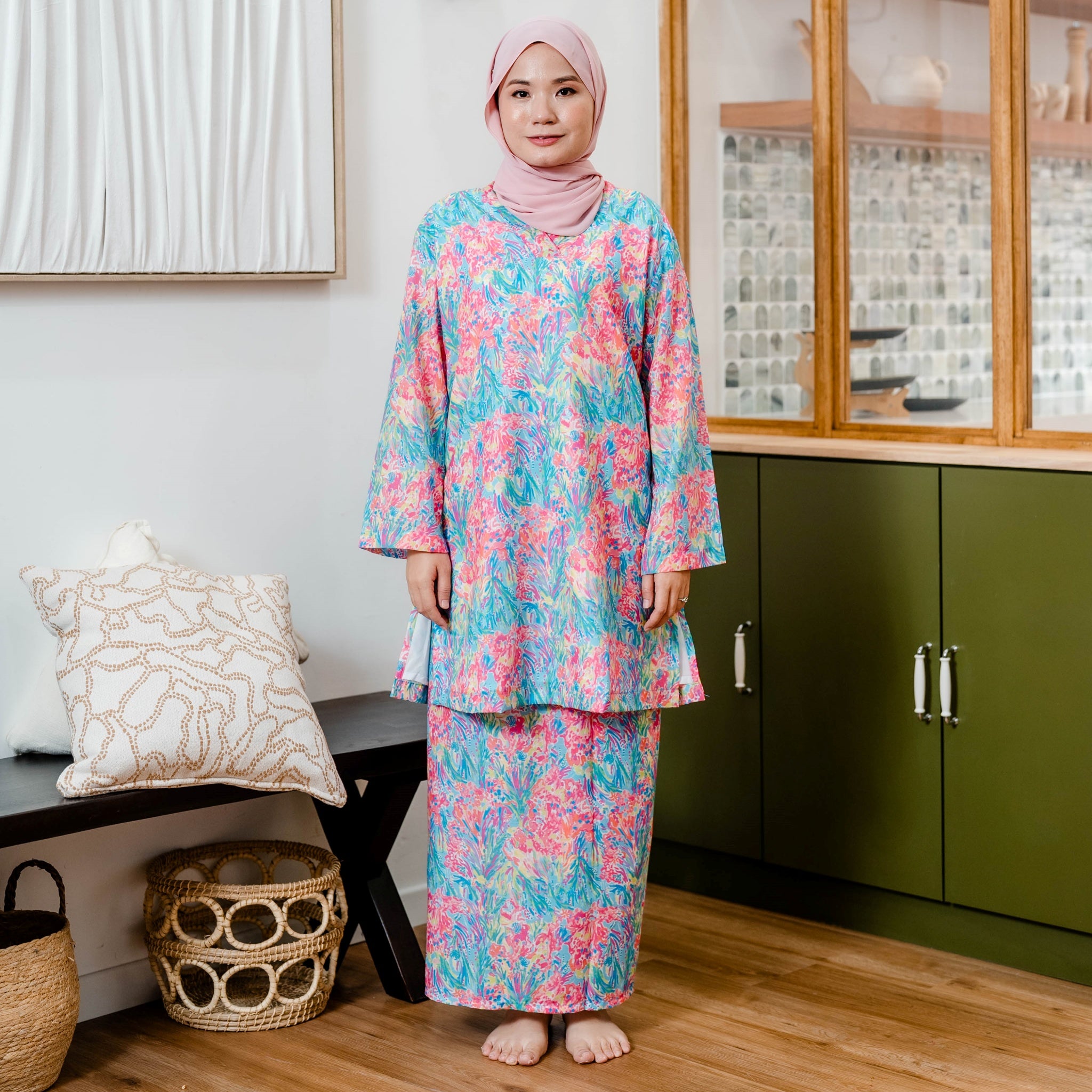 Baju Kurung Kimono Indah - Pastel Bloom