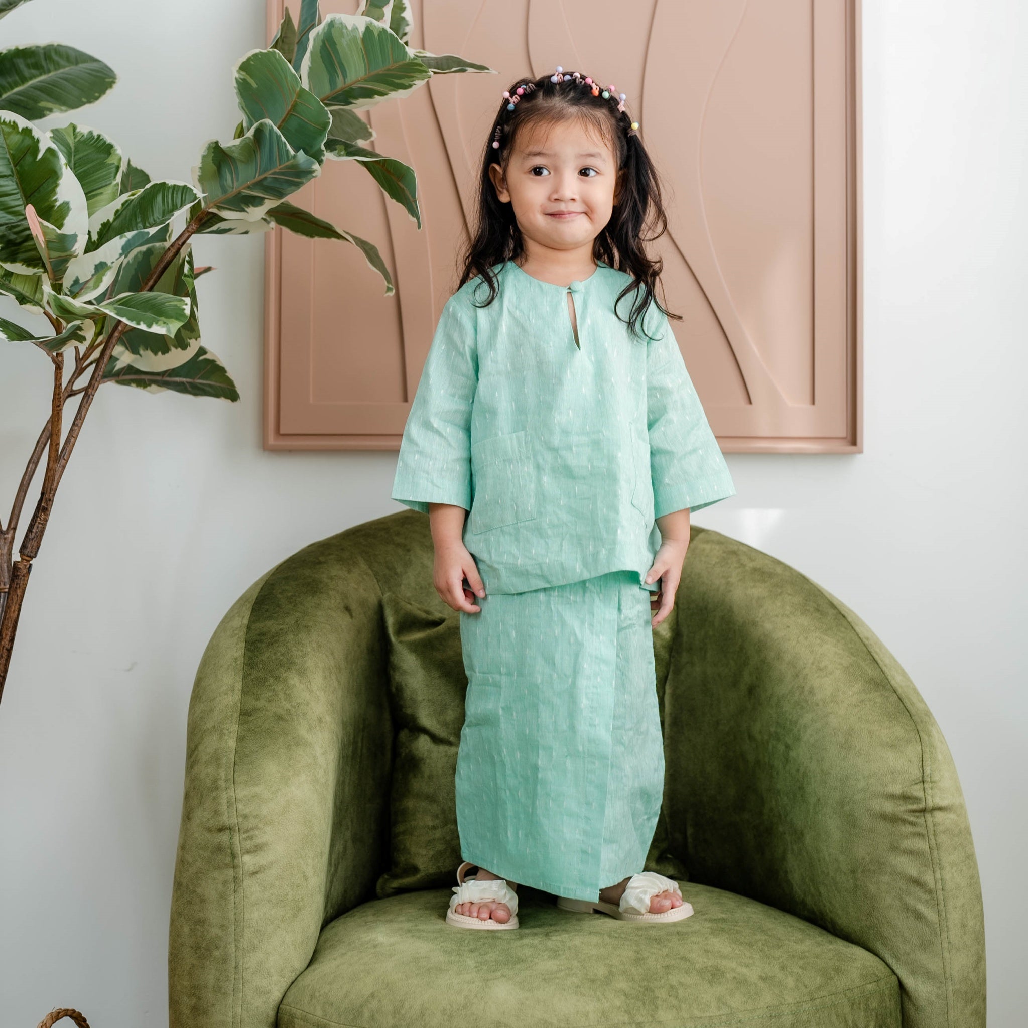 Baju Kedah Chenta - Girls in Sage Green