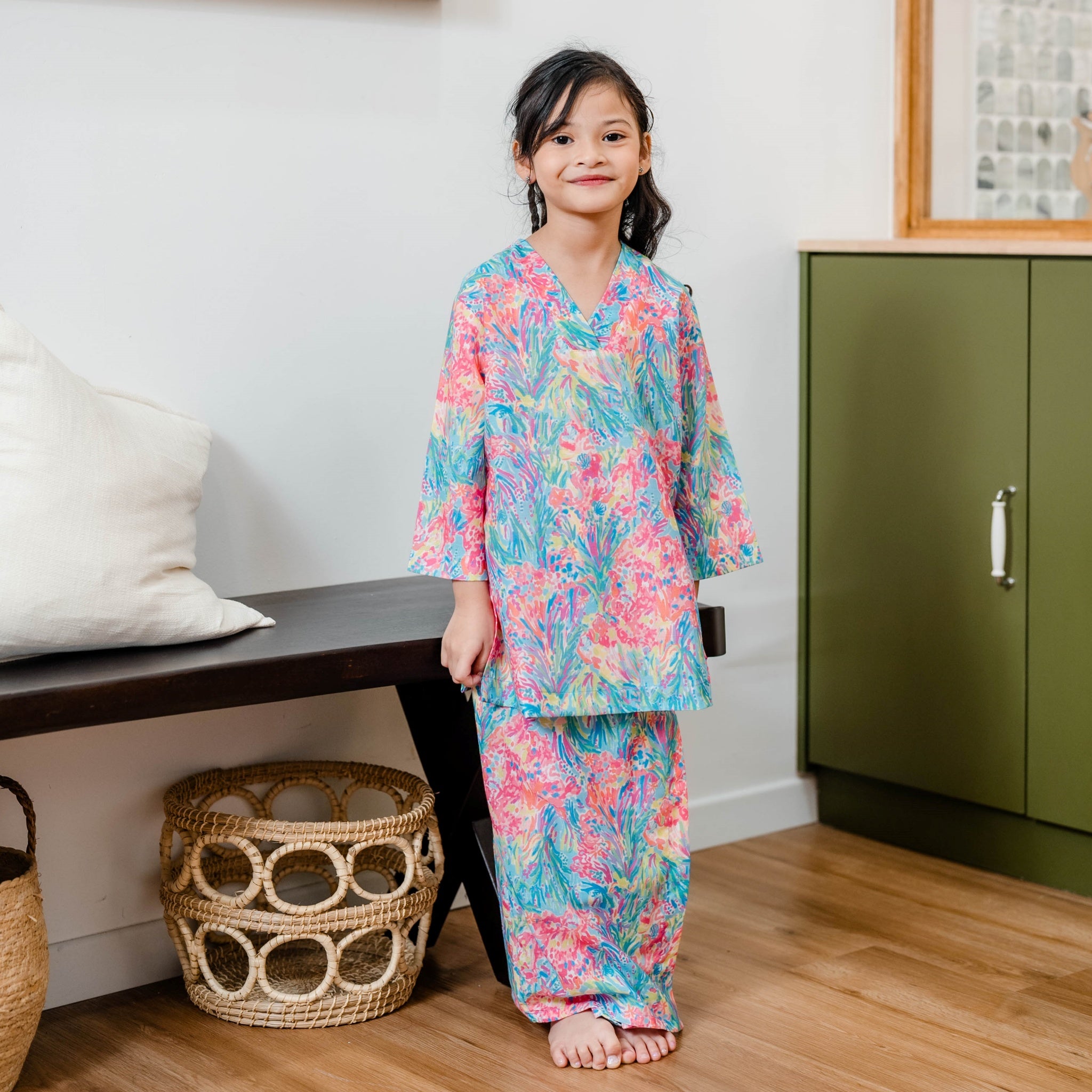 Baju Kurung Kimono Indah - Girls in Pastel Bloom