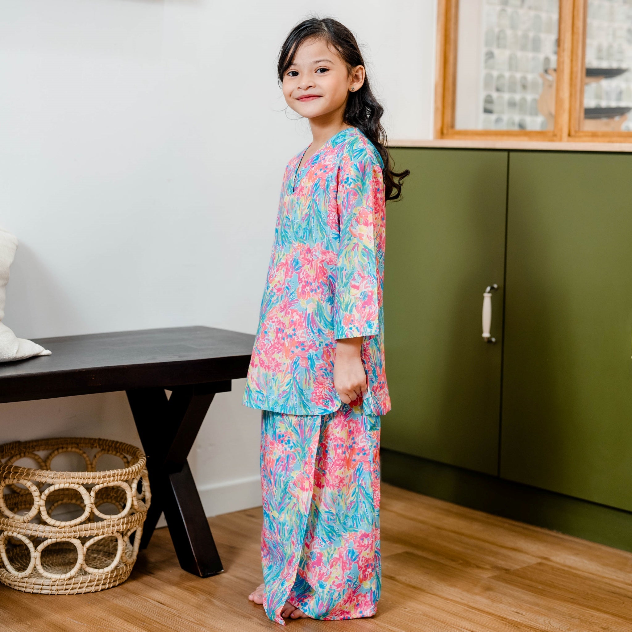 Baju Kurung Kimono Indah - Girls in Pastel Bloom