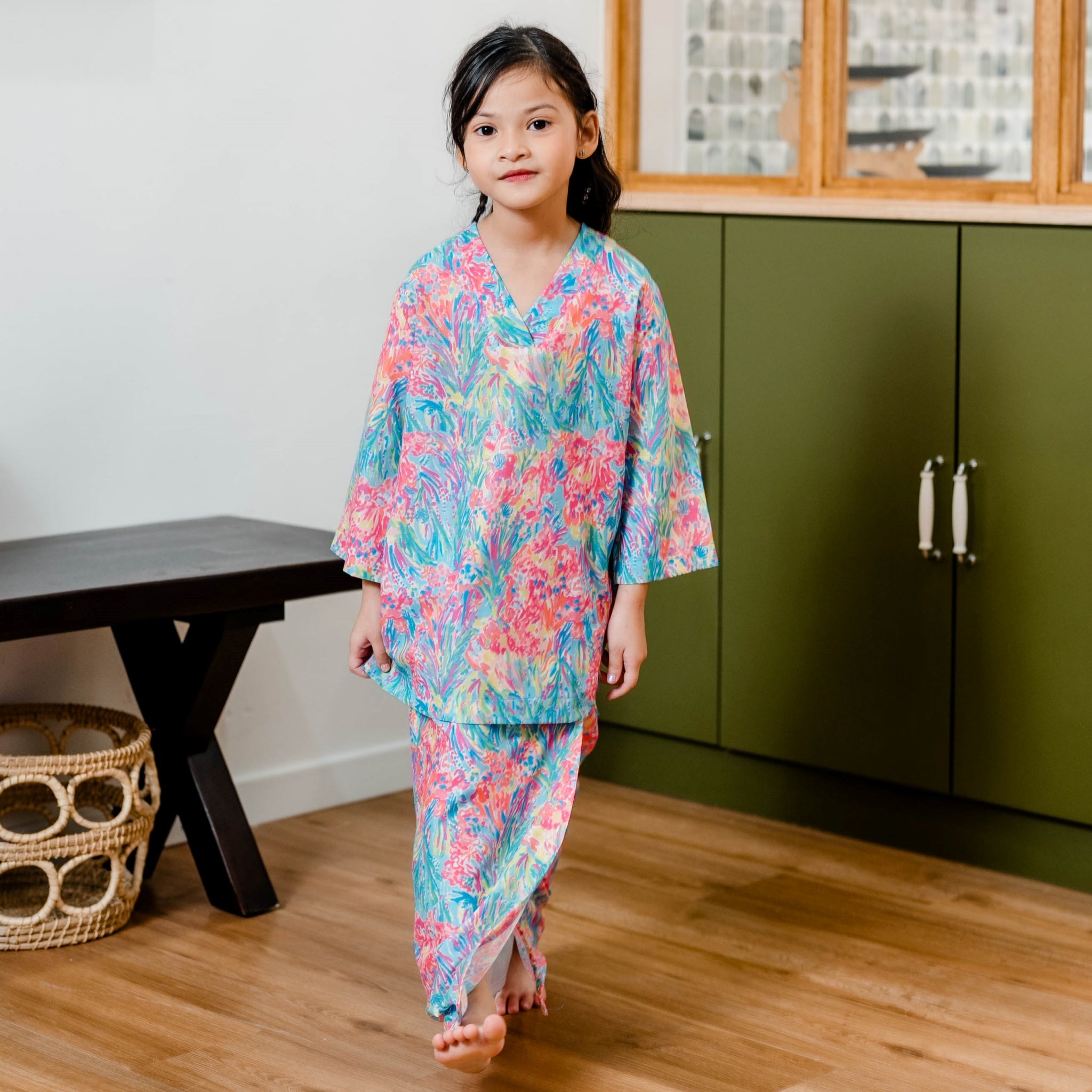 Baju Kurung Kimono Indah - Girls in Pastel Bloom