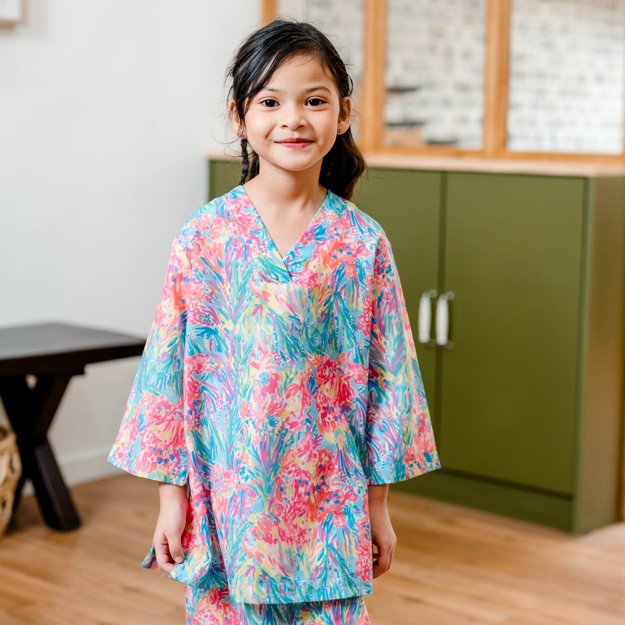 Baju Kurung Kimono Indah - Girls in Pastel Bloom