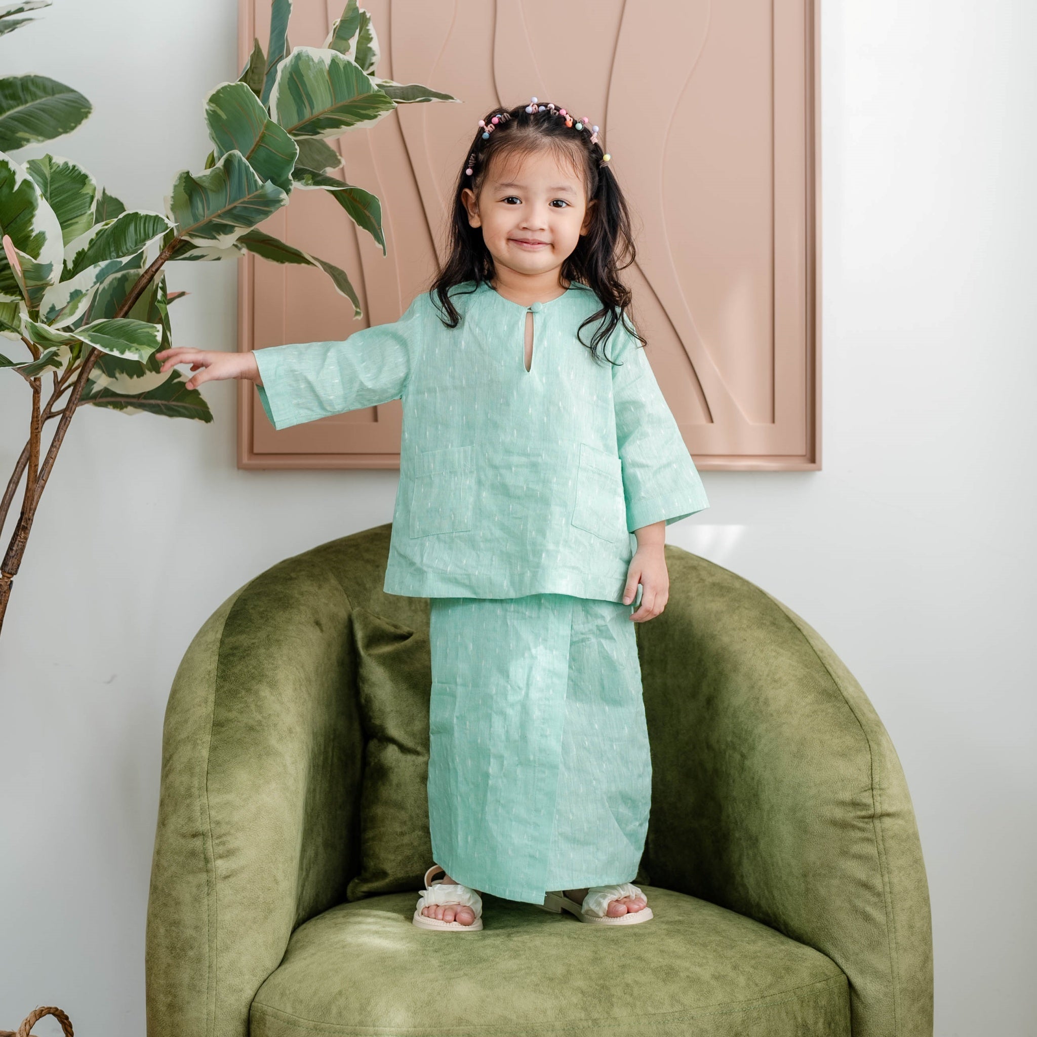 Baju Kedah Chenta - Girls in Sage Green