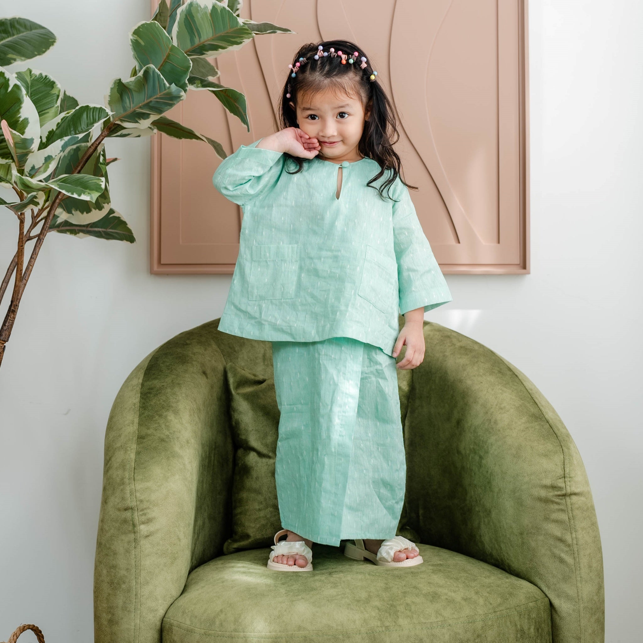 Baju Kedah Chenta - Girls in Sage Green