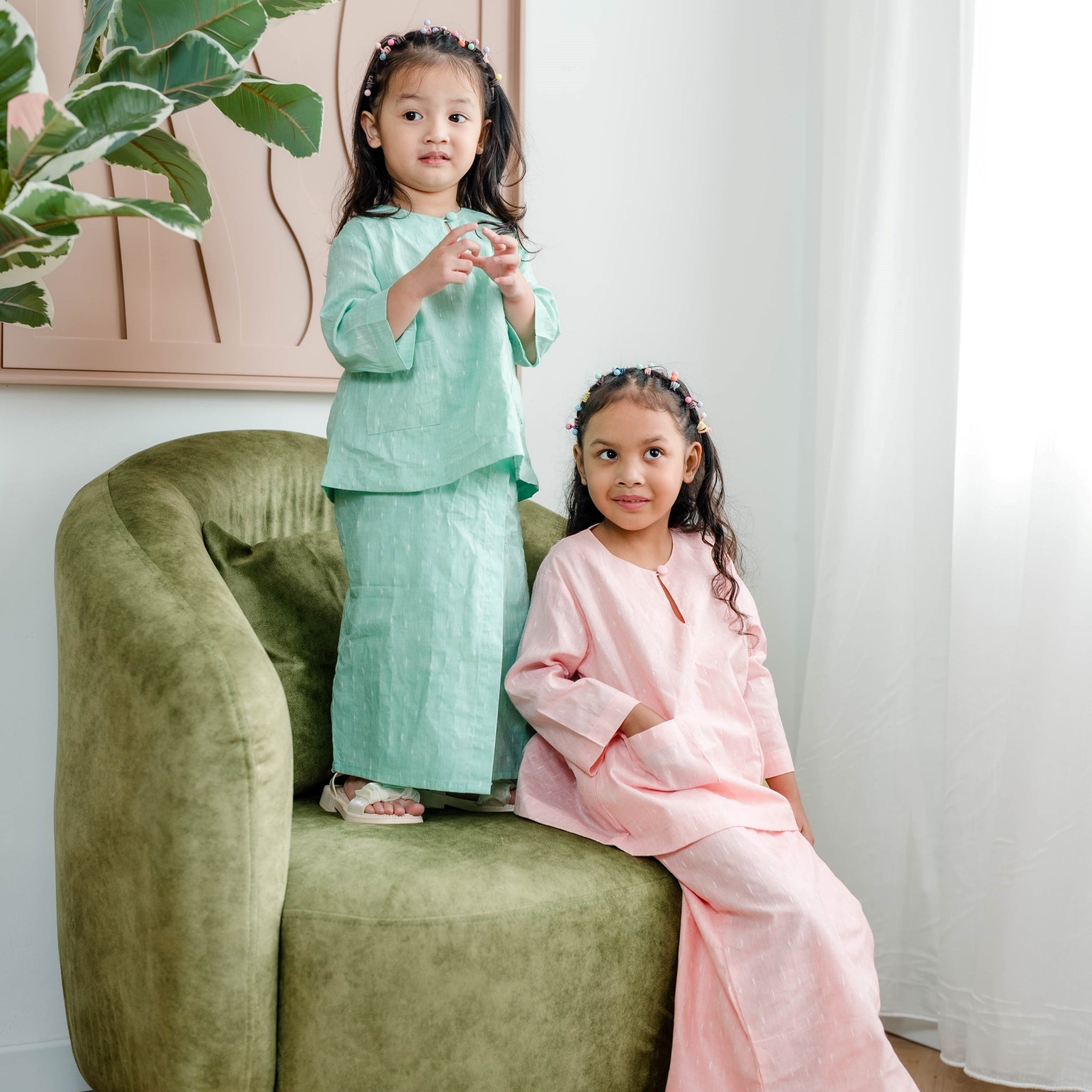 Baju Kedah Chenta - Girls in Sage Green