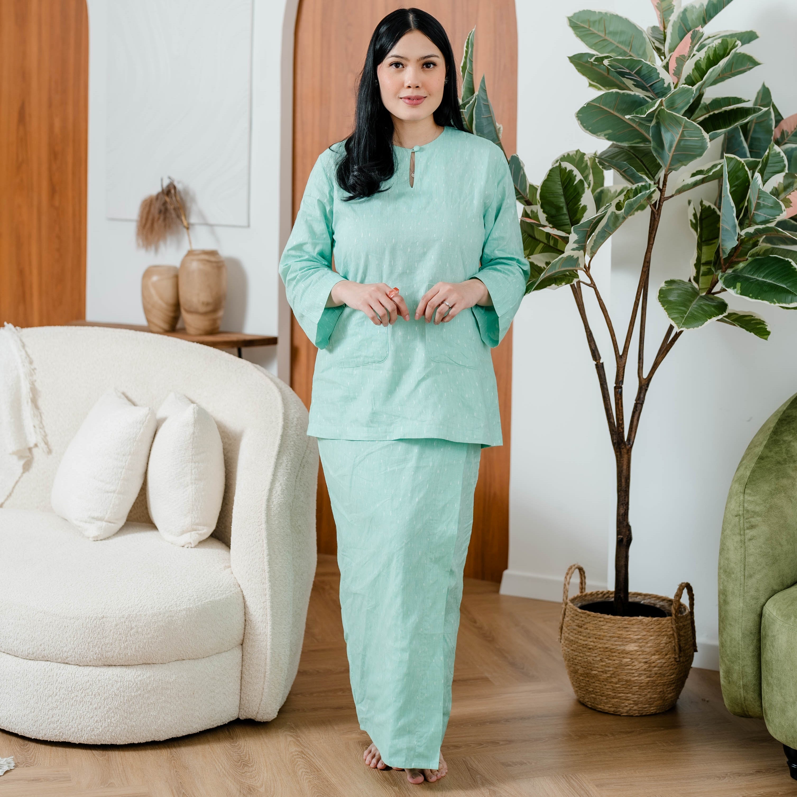 Baju Kurung Kedah Chenta - Sage Green