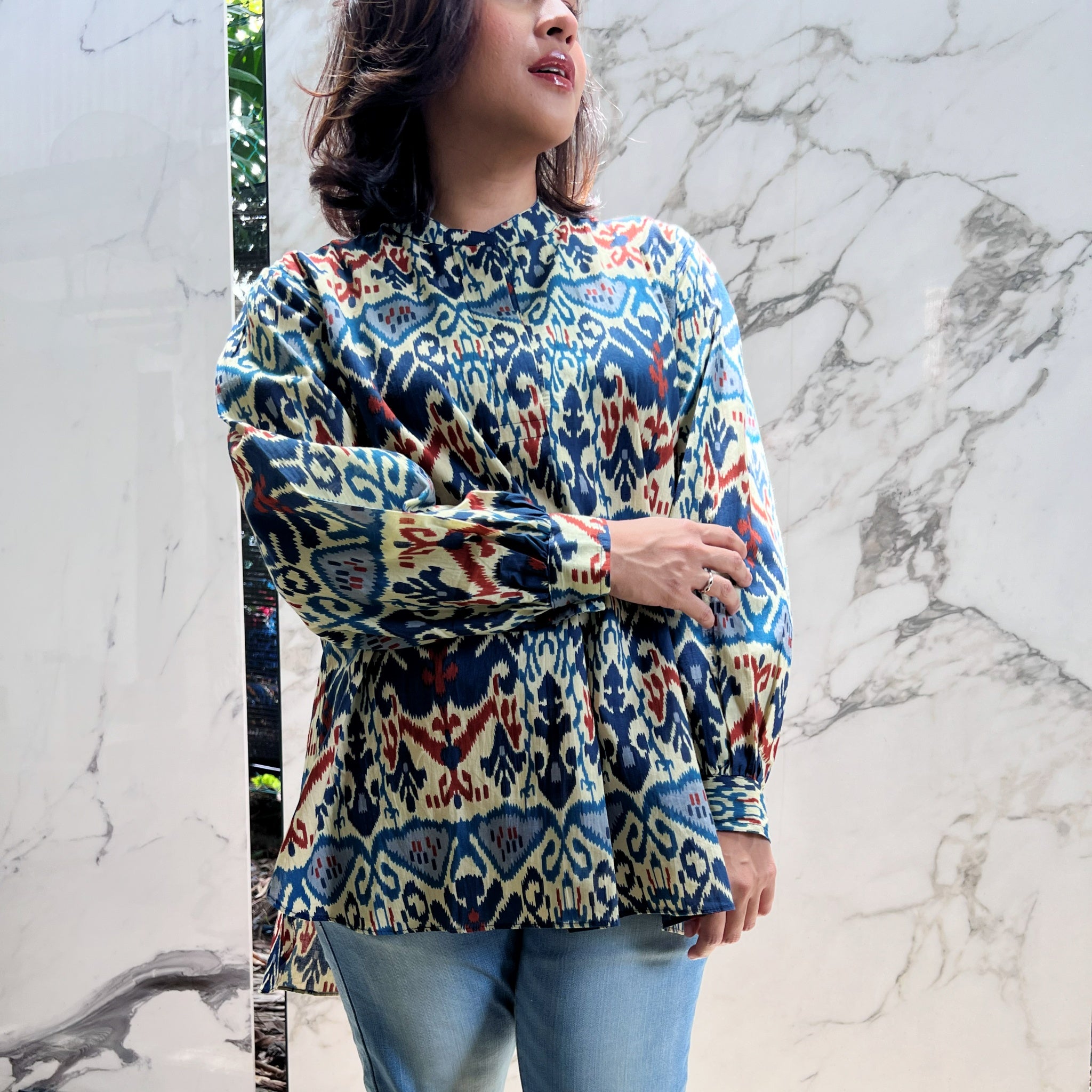 Umiq Ikat Abstract Top - Blue