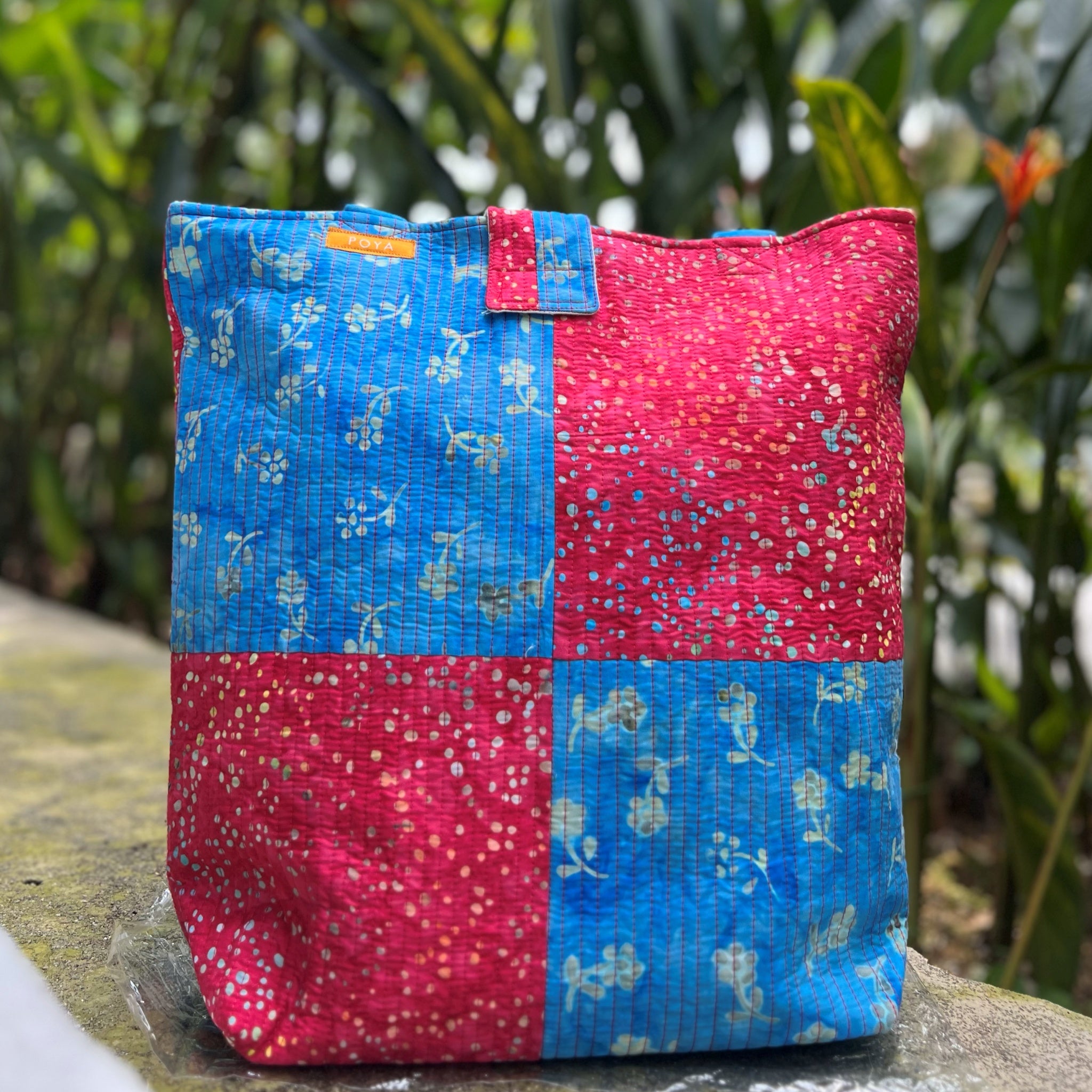 Batik Quilted Tote Bag (tall) - Sea Breeze Edition